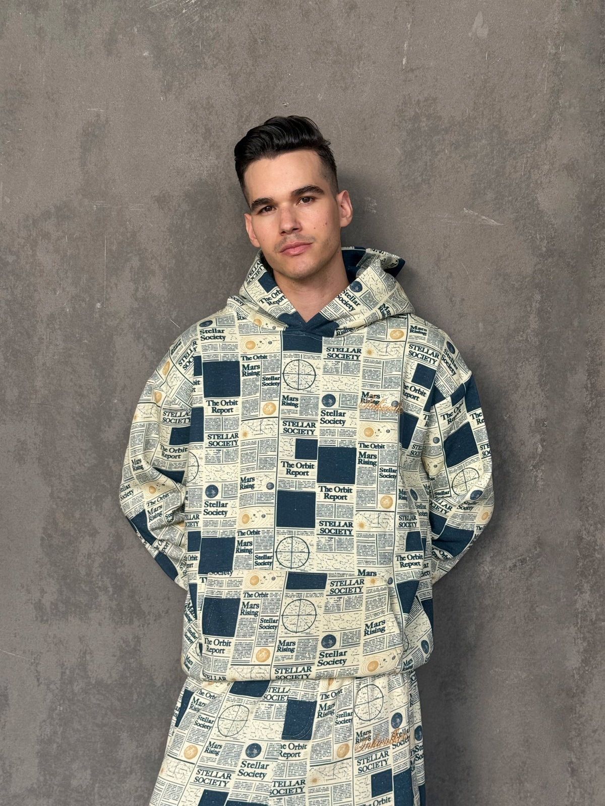 Inkwalkers Newspaper Co-ord Sweatpants - Cream/Navy