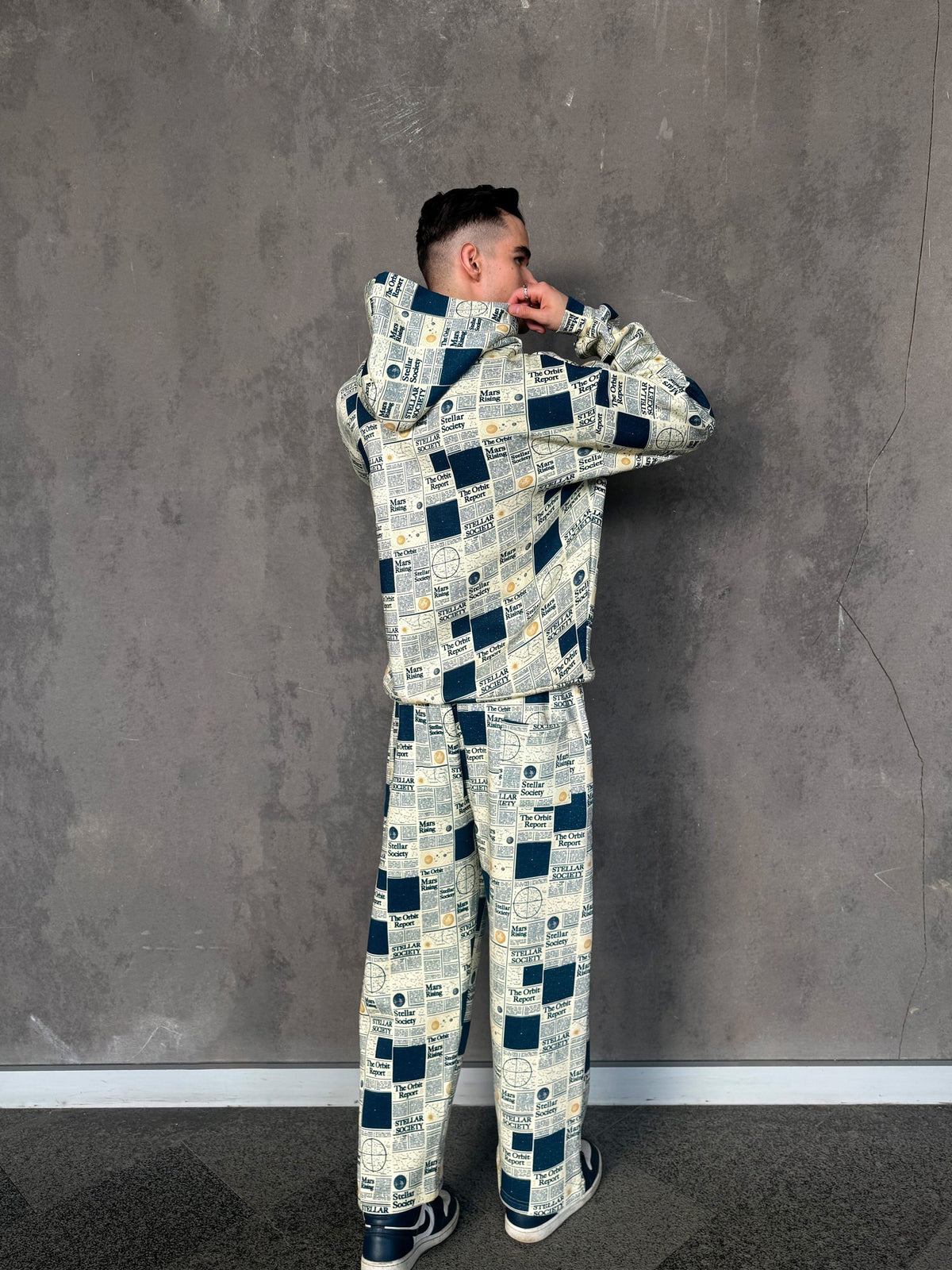 Inkwalkers Newspaper Co-ord Hoodie - Cream/Navy