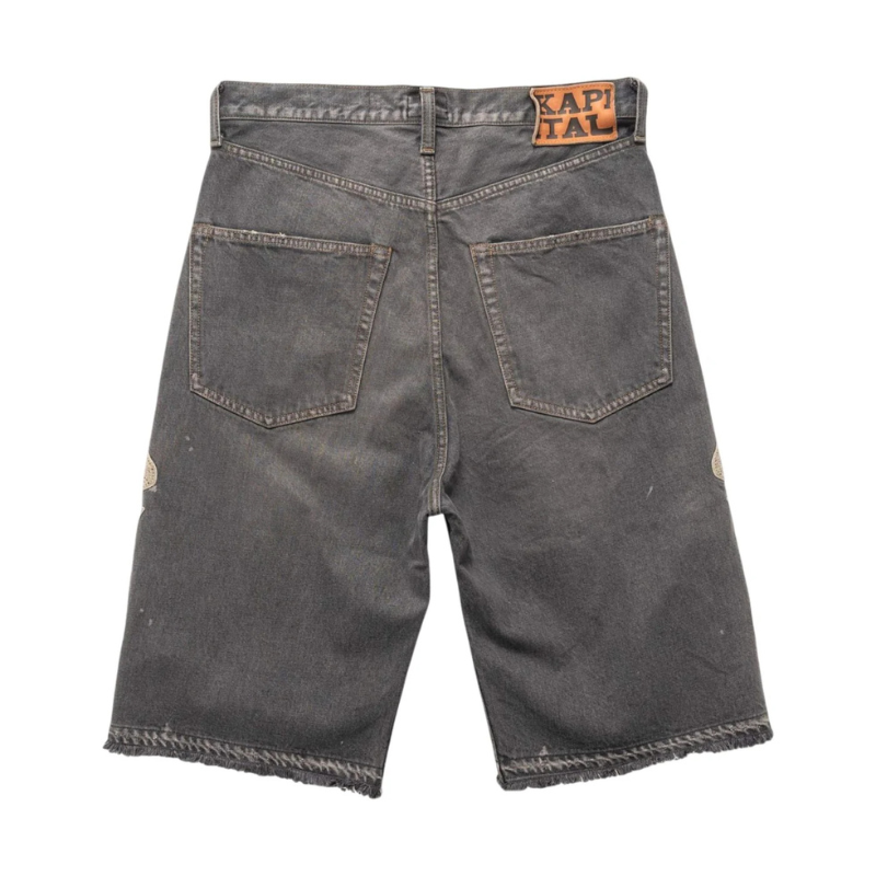 Kapital 'Bone Embroidery' 14oz Black Jean Shorts - Men's