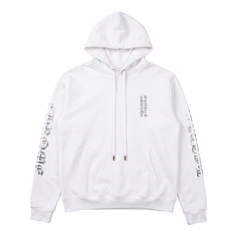 Chrome Hearts 'Vertical Logo Silver Foil' White Hoodie