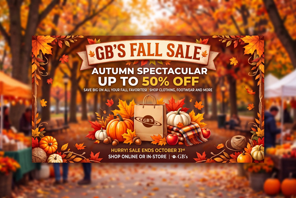GB's Fall Sale: up to 50% off clothing and footwear, ends October 31. Shop online or in-store.