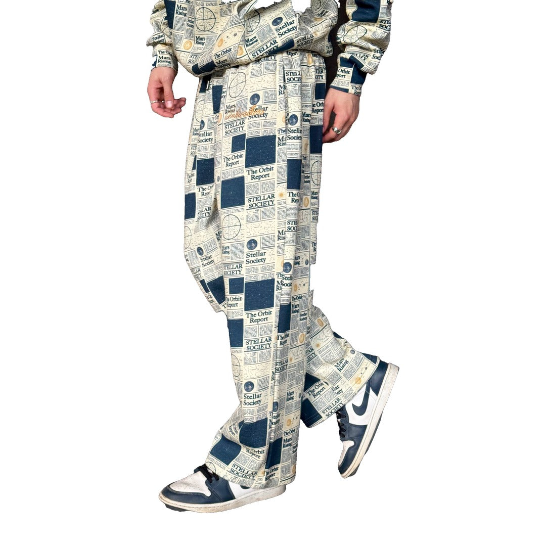 Inkwalkers Newspaper Co-ord Sweatpants - Cream/Navy