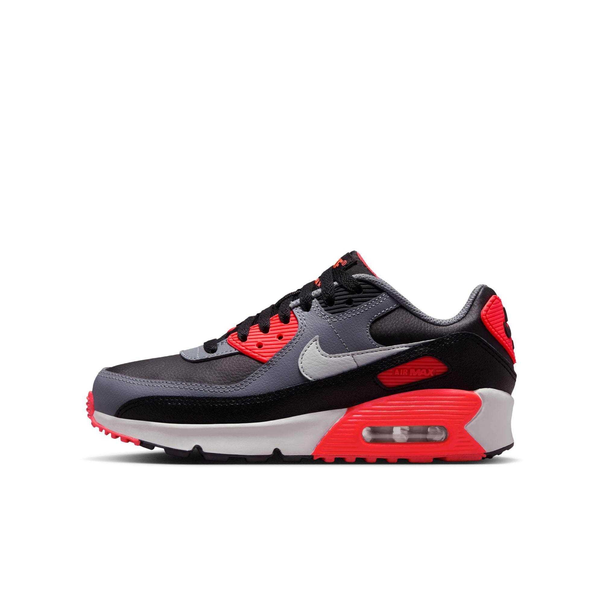 Nike FOOTWEAR Nike Air Max 90 "Black Cool Grey Bright Crimson Photon Dust" - Boy's Grade School