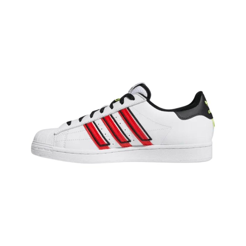 Adidas superstar red hot sale and black stripe
