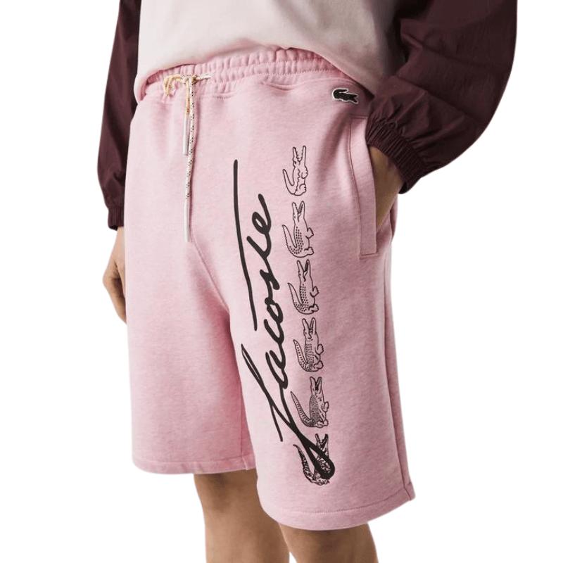 Lacoste APPAREL Lacoste Signature Print Cotton Fleece Shorts - Men's