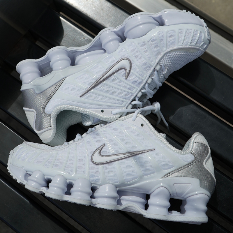 Womens nike shox top white and silver