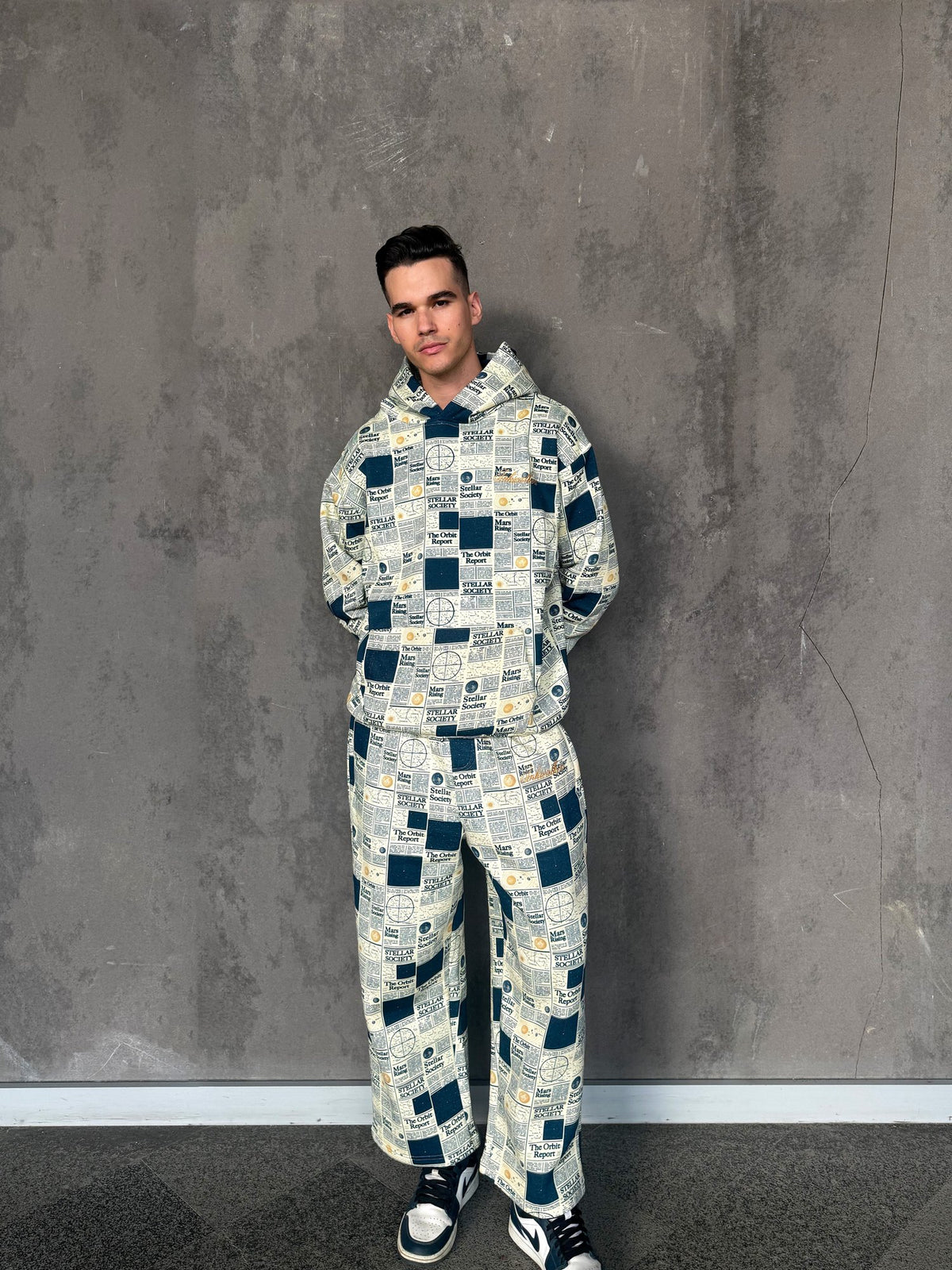 Inkwalkers Newspaper Co-ord Sweatpants - Cream/Navy