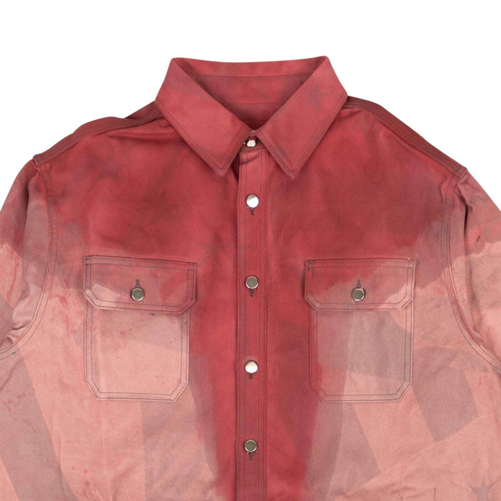 424 ON FAIRFAX 250-500, 424-on-fairfax, channelenable-all, chicmi, couponcollection, gender-mens, main-clothing, mens-shoes, size-l, size-m, size-s, size-xs Dark Pink Allover Flag Print Dye Denim Shirt