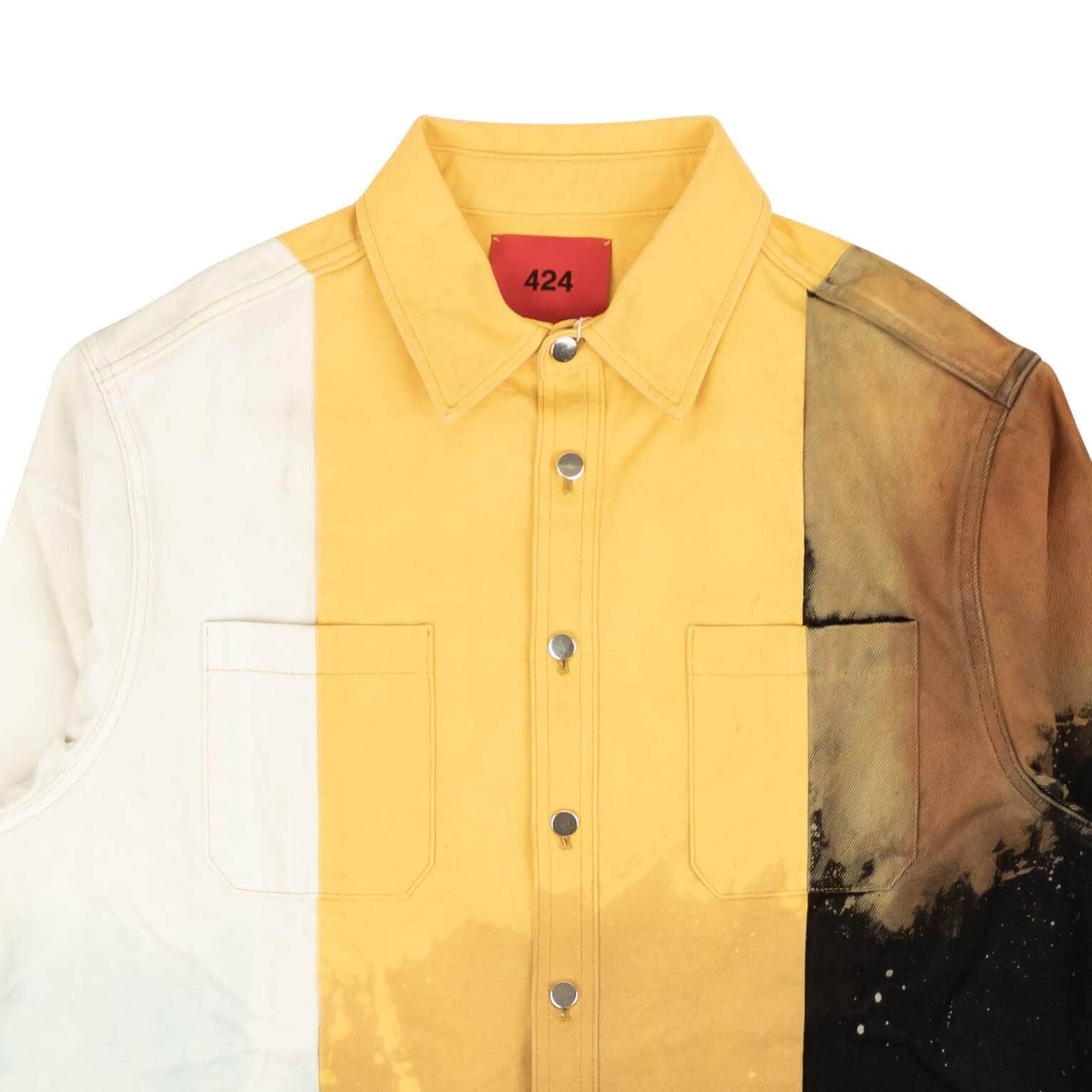 424 ON FAIRFAX 250-500, 424-on-fairfax, channelenable-all, chicmi, couponcollection, gender-mens, main-clothing, mens-shoes, size-m, size-s, size-xs Multi Colorblock Denim BUtton Down Shirt