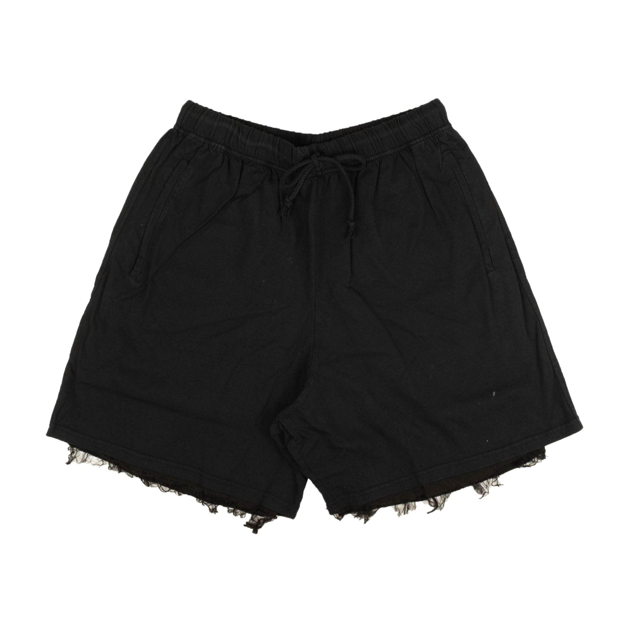 424 ON FAIRFAX 424-on-fairfax, channelenable-all, chicmi, couponcollection, gender-mens, main-clothing, mens-shoes, size-l, size-m, under-250 Black Frayed Edge Cotton Drawstring Shorts