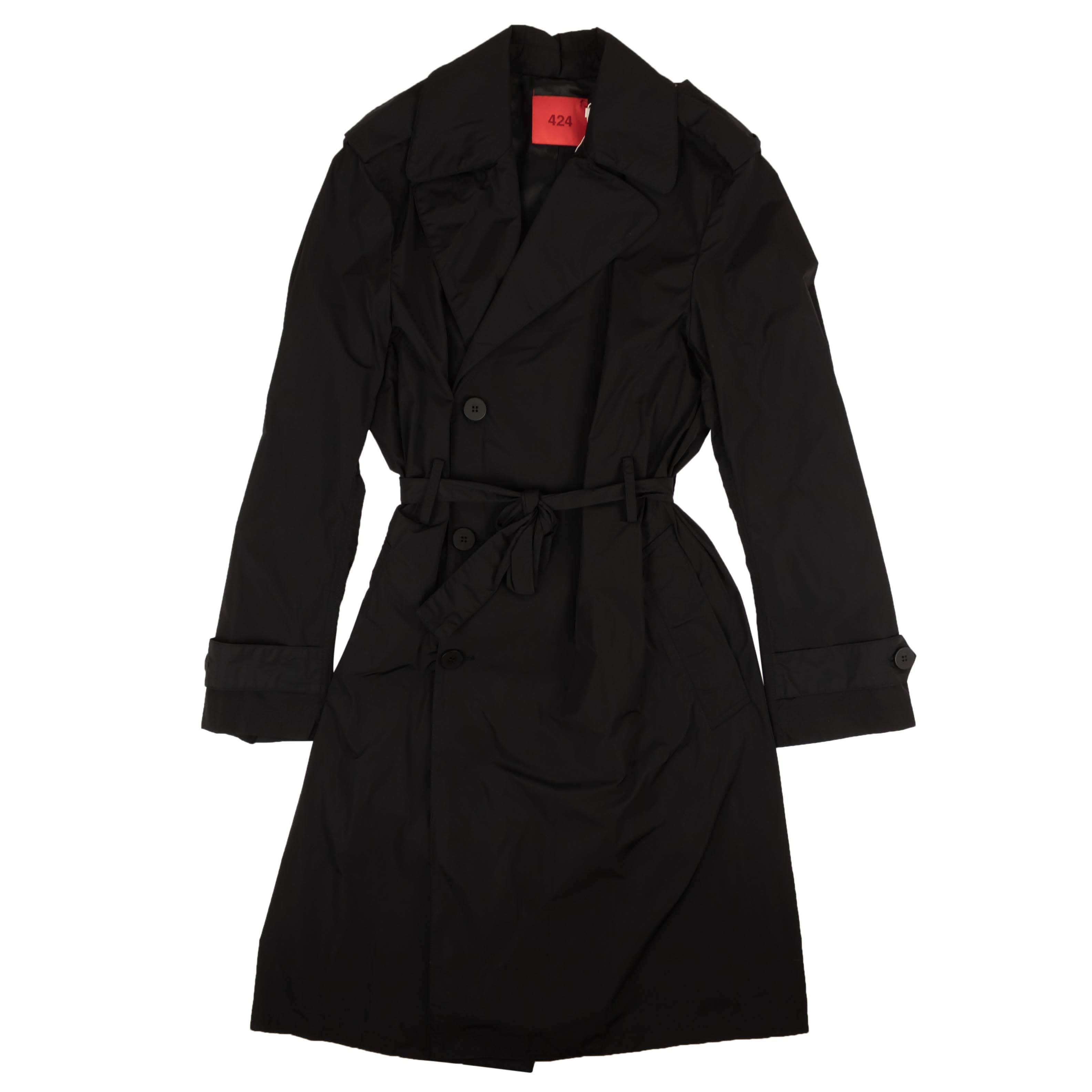 424 ON FAIRFAX 87AB-424-1004/S NWT 424 ON FAIRFAX Black Nylon Trench Coat Size S $1370 87AB-424-1004/S