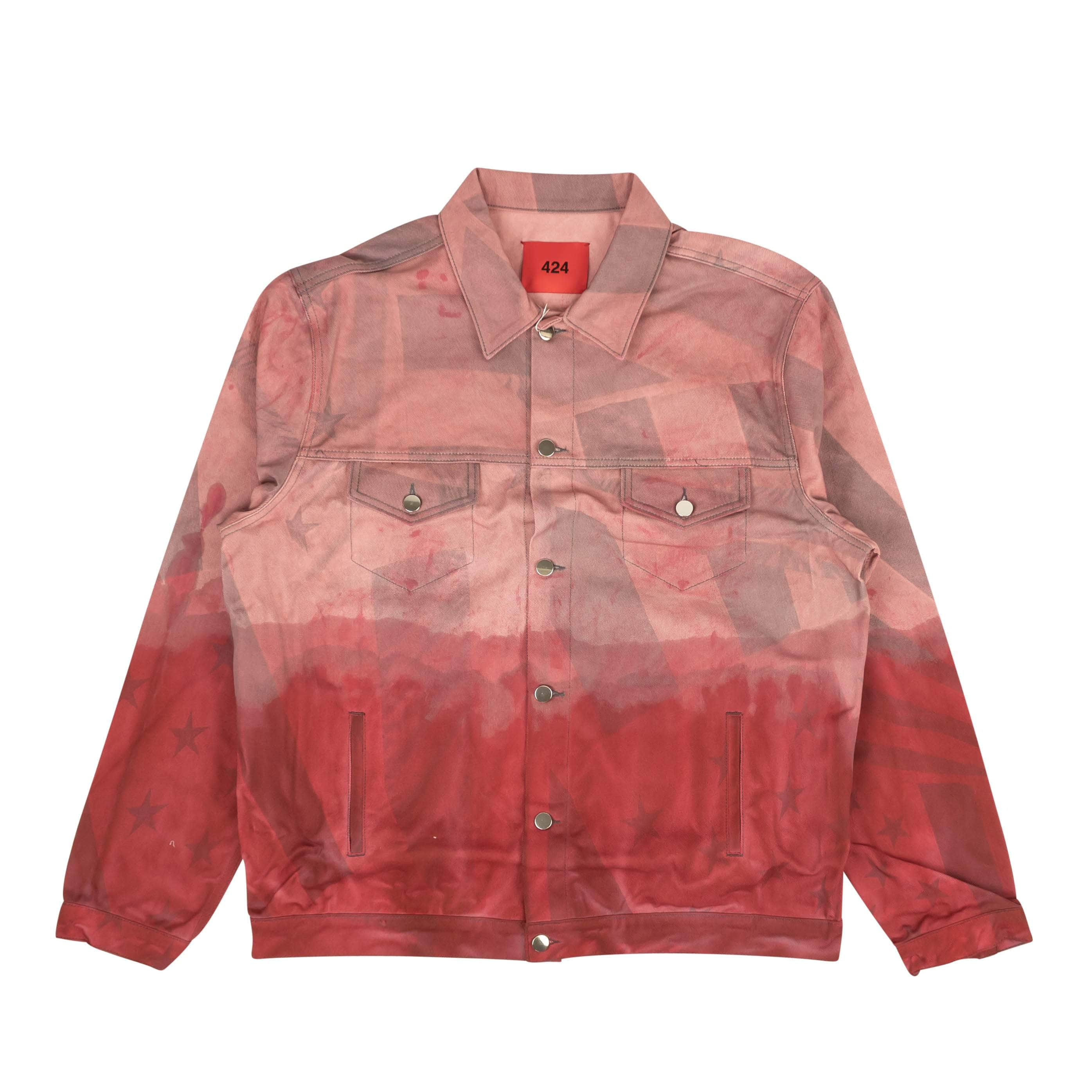 424 ON FAIRFAX 95-424-1024/L NWT 424 ON FAIRFAX Pink Pigment Dip American Flag Denim Jacket Size L $810 95-424-1024/L