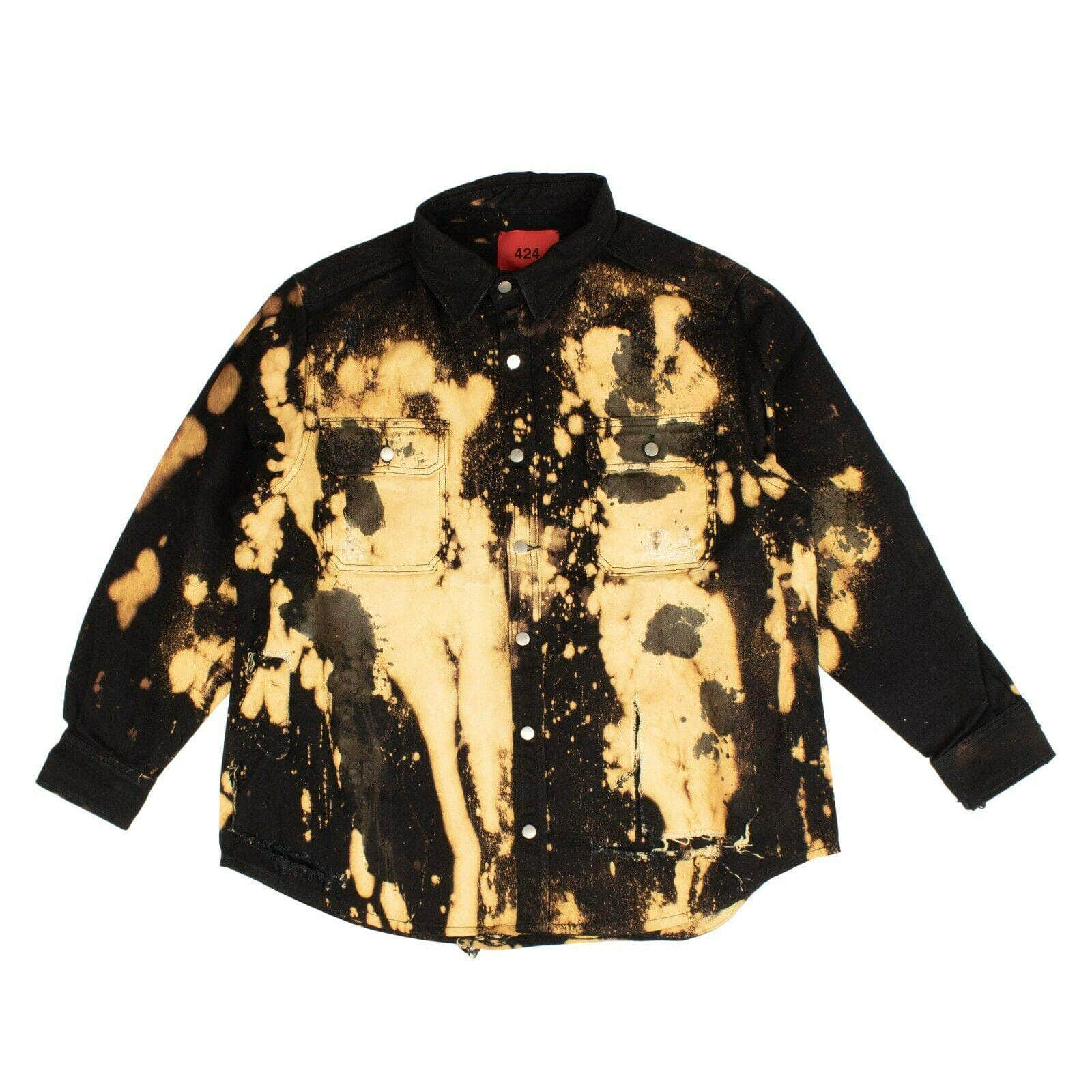 424 ON FAIRFAX 95-424-1051/M NEW 424 ON FAIRFAX Black/Yellow Tie Dye Ripped Button Down Shirt Size M $920 95-424-1051/M