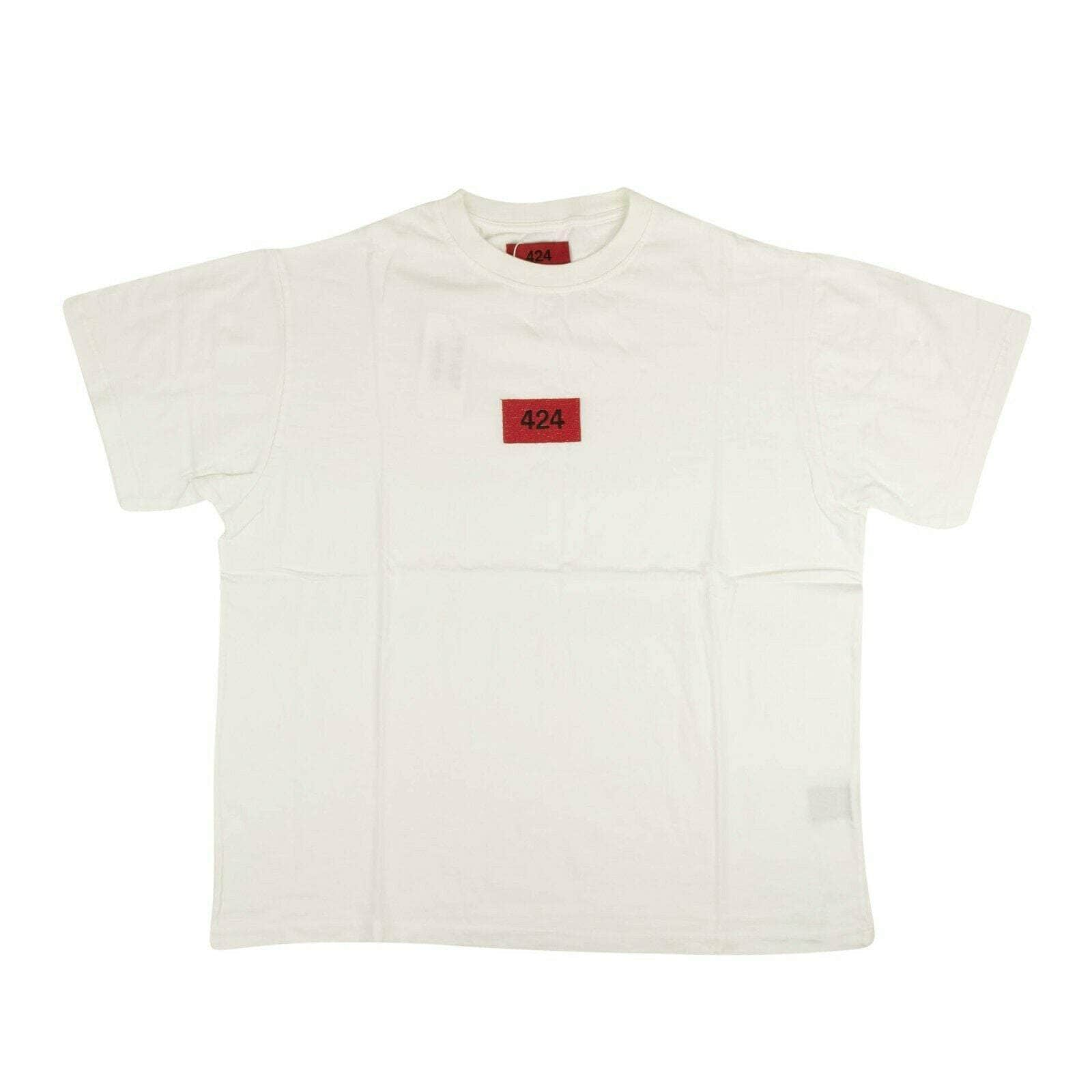 424 ON FAIRFAX 95-424-1095/S NWT 424 ON FAIRFAX White Short Sleeve Red Logo Patch T-Shirt Size S $215 95-424-1095/S