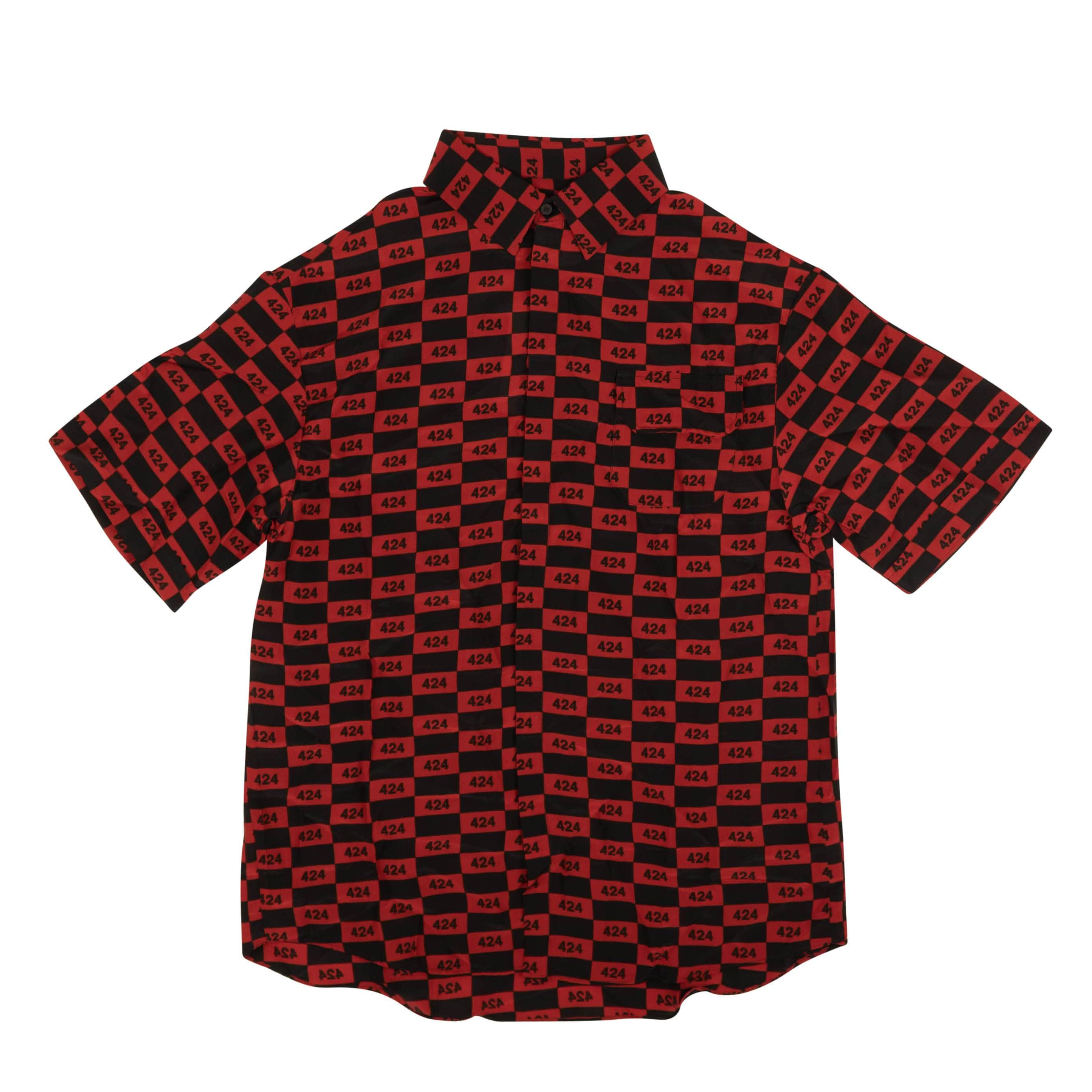 424 ON FAIRFAX 95-424-1127/L NWT 424 ON FAIRFAX Red & Black Checkered Logo Short Sleeve Shirt Size L $510 95-424-1127/L