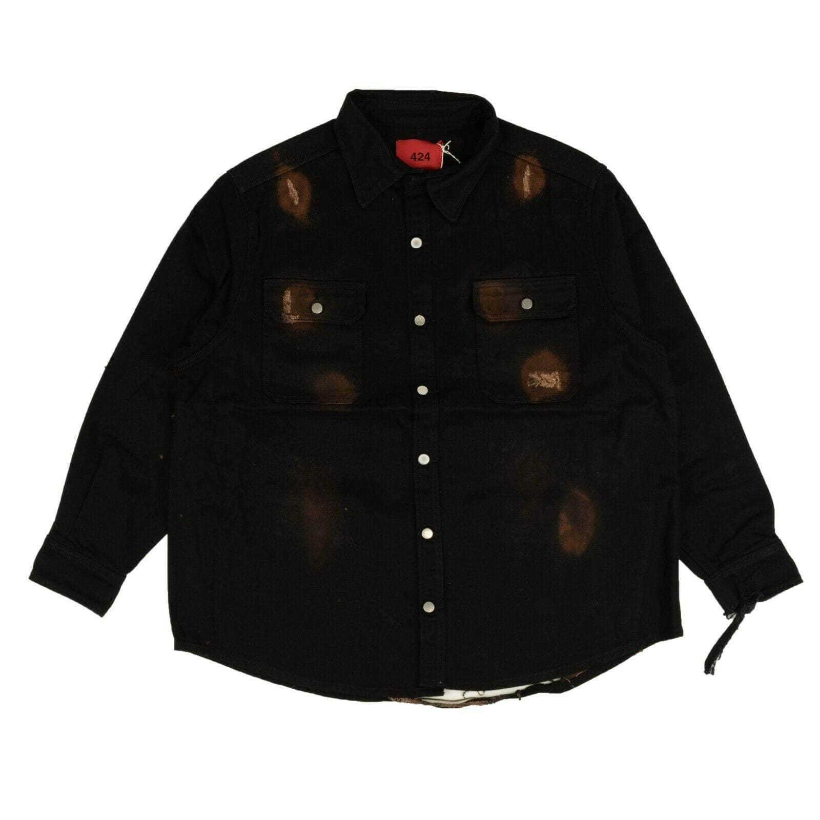 424 ON FAIRFAX 95-424-1137/M NWT 424 ON FAIRFAX Black & Brown Distressed Workwear Denim Shirt Size M $775 95-424-1137/M