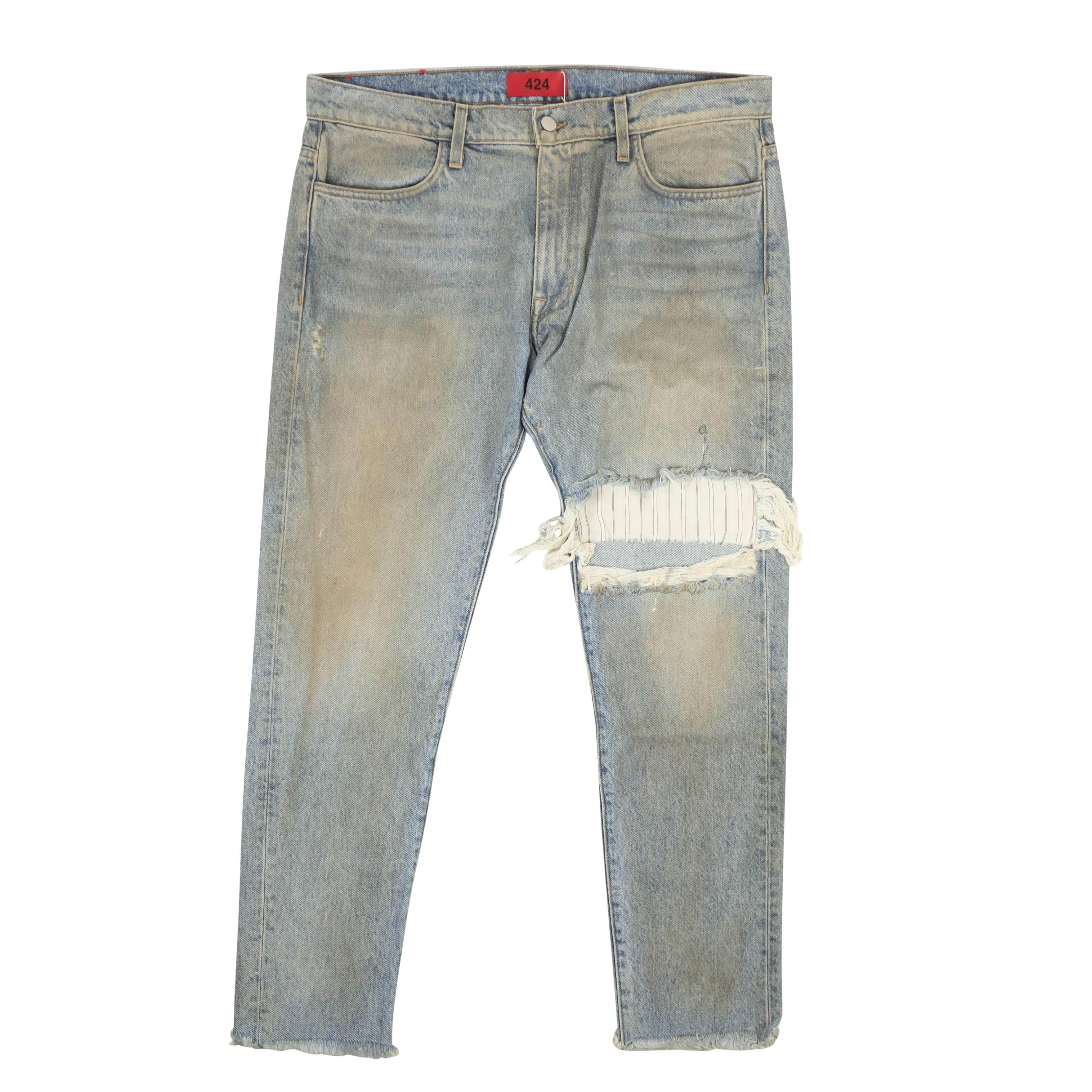 424 ON FAIRFAX 95-424-1169/30 NWT 424 ON FAIRFAX Blue Reworked Cupro Denim Jeans Size 30/40 $490 95-424-1169/30