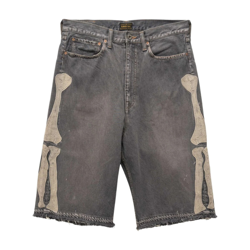 Kapital 'Bone Embroidery' 14oz Black Jean Shorts - Men's
