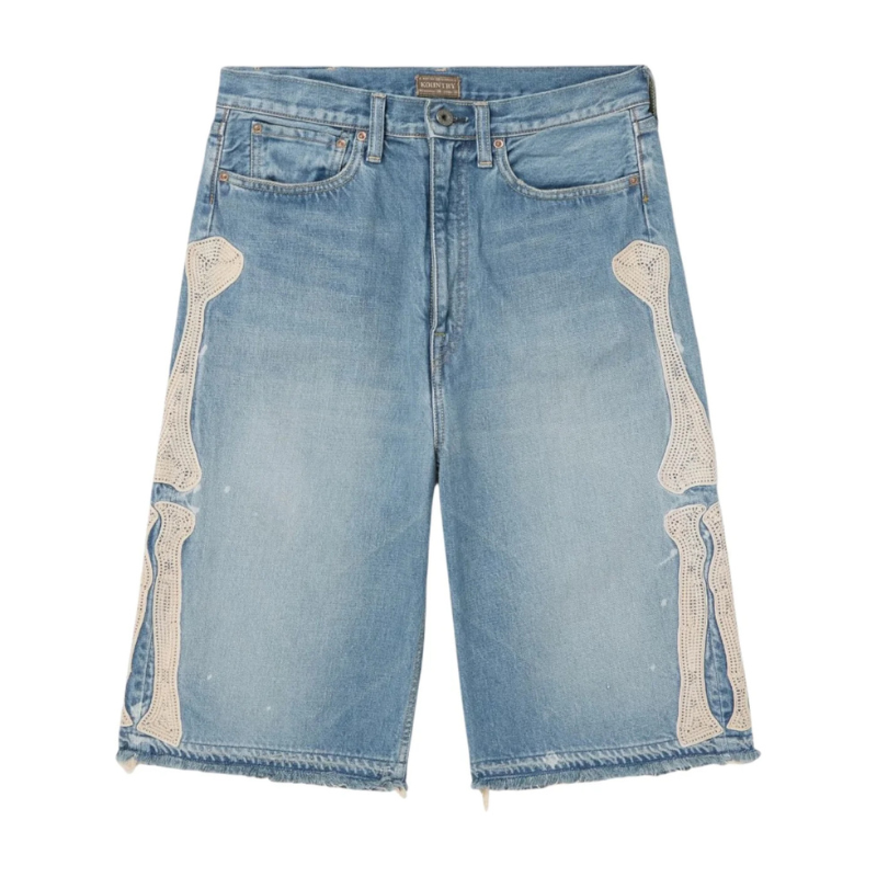 Kapital 'Bone Embroidery' 14oz Blue Jean Shorts - Men's