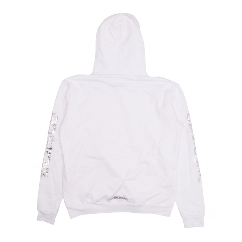Chrome Hearts 'Vertical Logo Silver Foil' White Hoodie