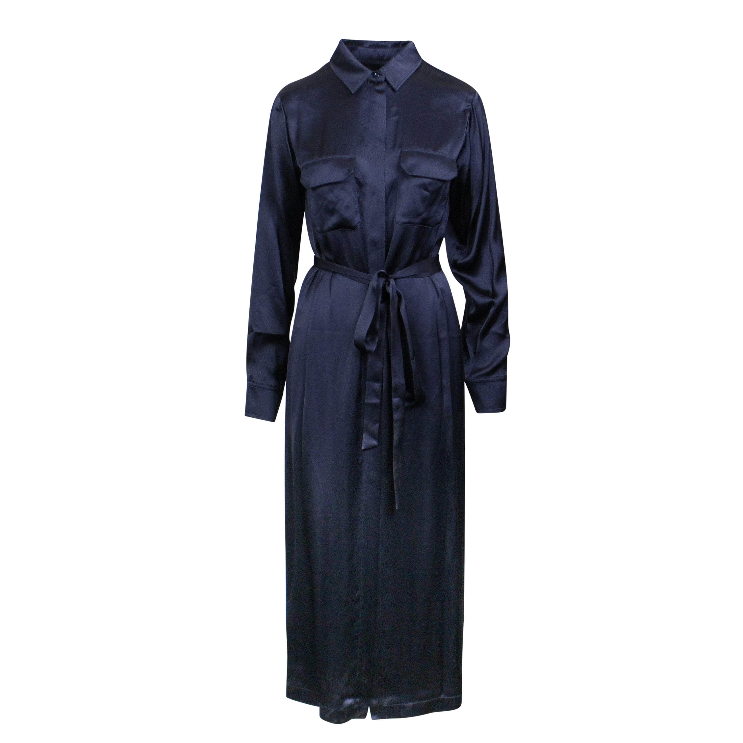 A_Plan_Application 74NGG-AP-11/M NWT A_PLAN_APPLICATION Navy Blue Satin Button Down Shirt Dress Size M $1030 74NGG-AP-11/M