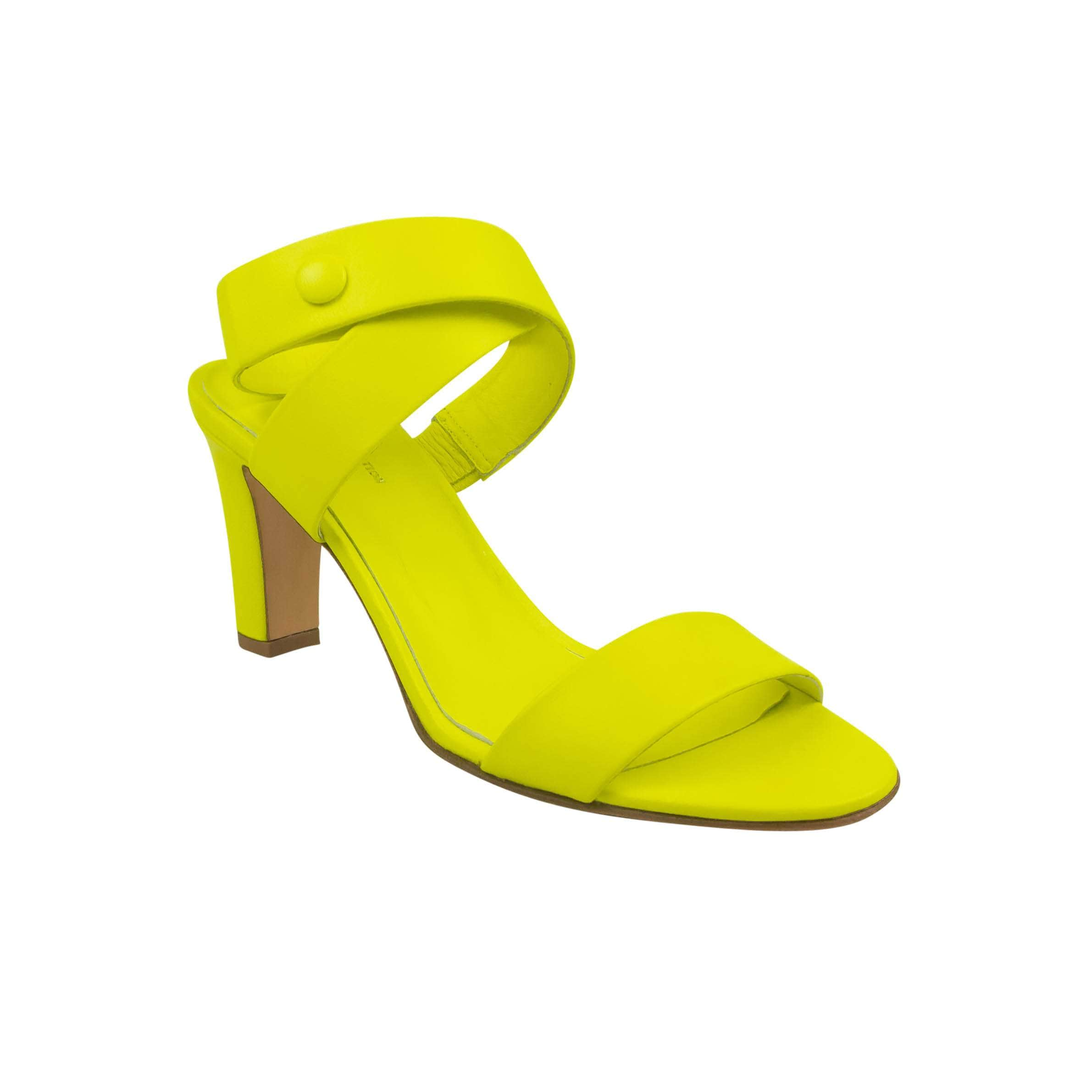 A_Plan_Application 74NGG-AP-2002/36 NIB A_PLAN_APPLICATION Neon Yellow Twist Strap Heels Size 6/36 $805 74NGG-AP-2002/36