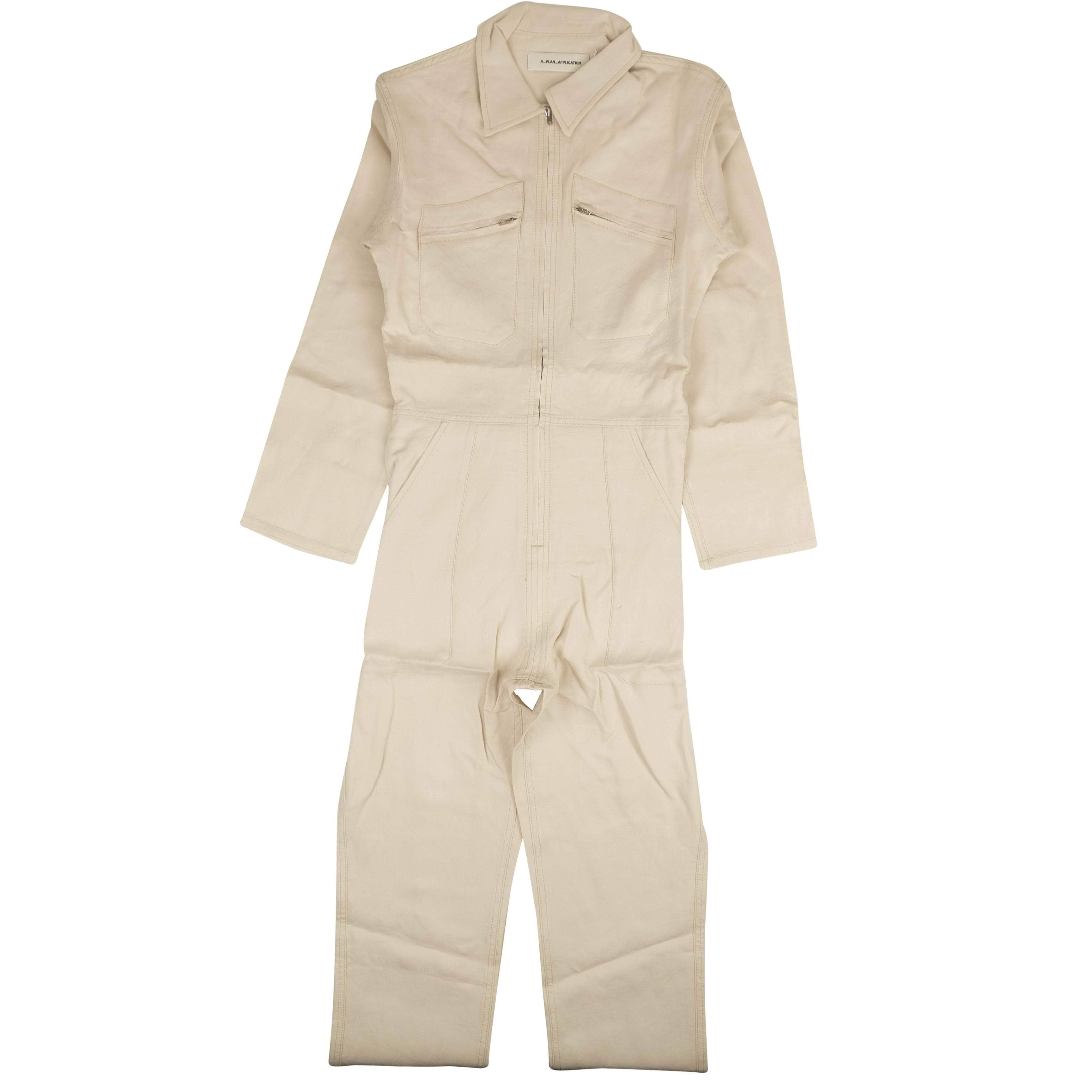 A_Plan_Application 74NGG-AP-38/L NWT A_PLAN_APPLICATION Beige Linen Contrast Stitch Jumpsuit Size L $1225 74NGG-AP-38/L