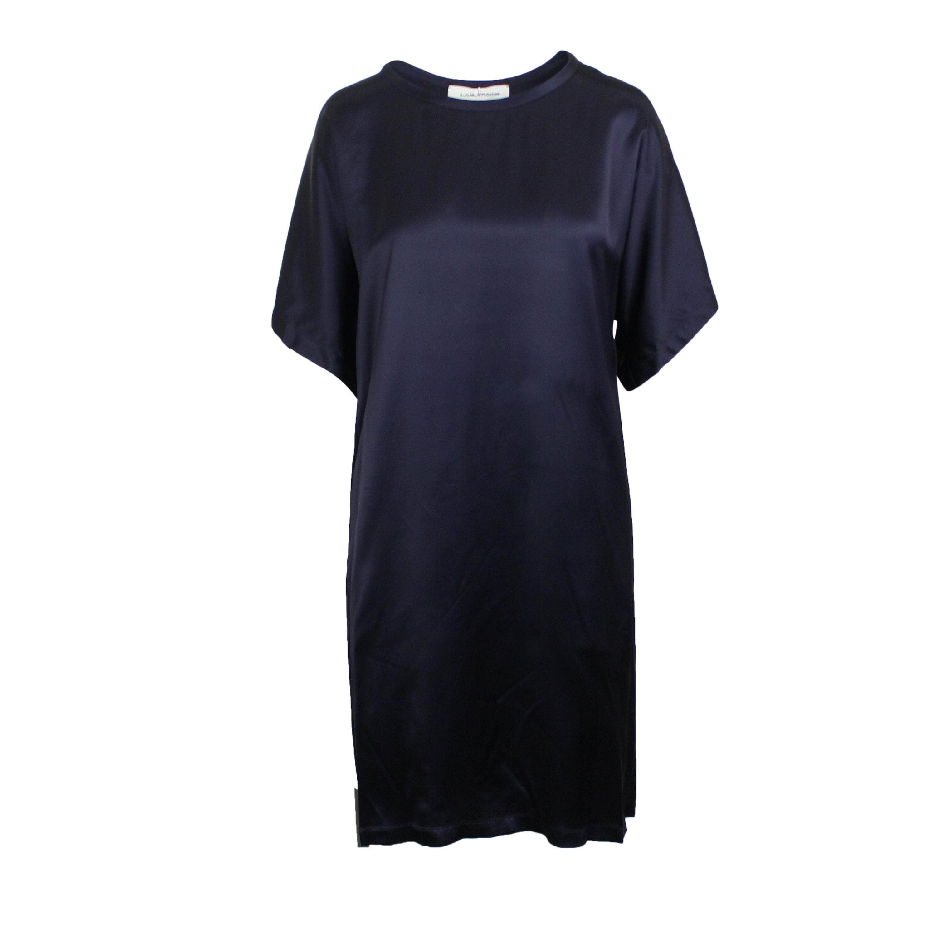 A_Plan_Application 74NGG-AP-6/S NWT A_PLAN_APPLICATION Navy Satin T-Shirt Dress Size S $595 74NGG-AP-6/S