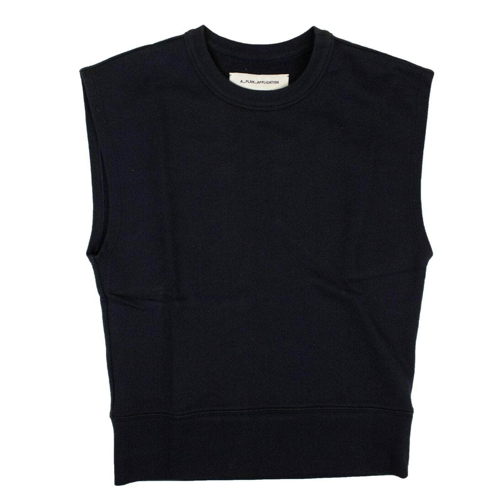 A_Plan_Application 82NGG-AP-1005/S NWT A_Plan_Application Navy Blue Cotton Cut-Off Sleeves Sweatshirt Size S $420 82NGG-AP-1005/S