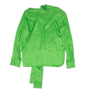 A_PLAN_APPLICATION a_plan_application, channelenable-all, couponcollection, gender-womens, main-clothing, size-s, under-250, womens-blouses S Green Neck Bow Cuff Link Blouse Top 82NGG-AP-43/S 82NGG-AP-43/S