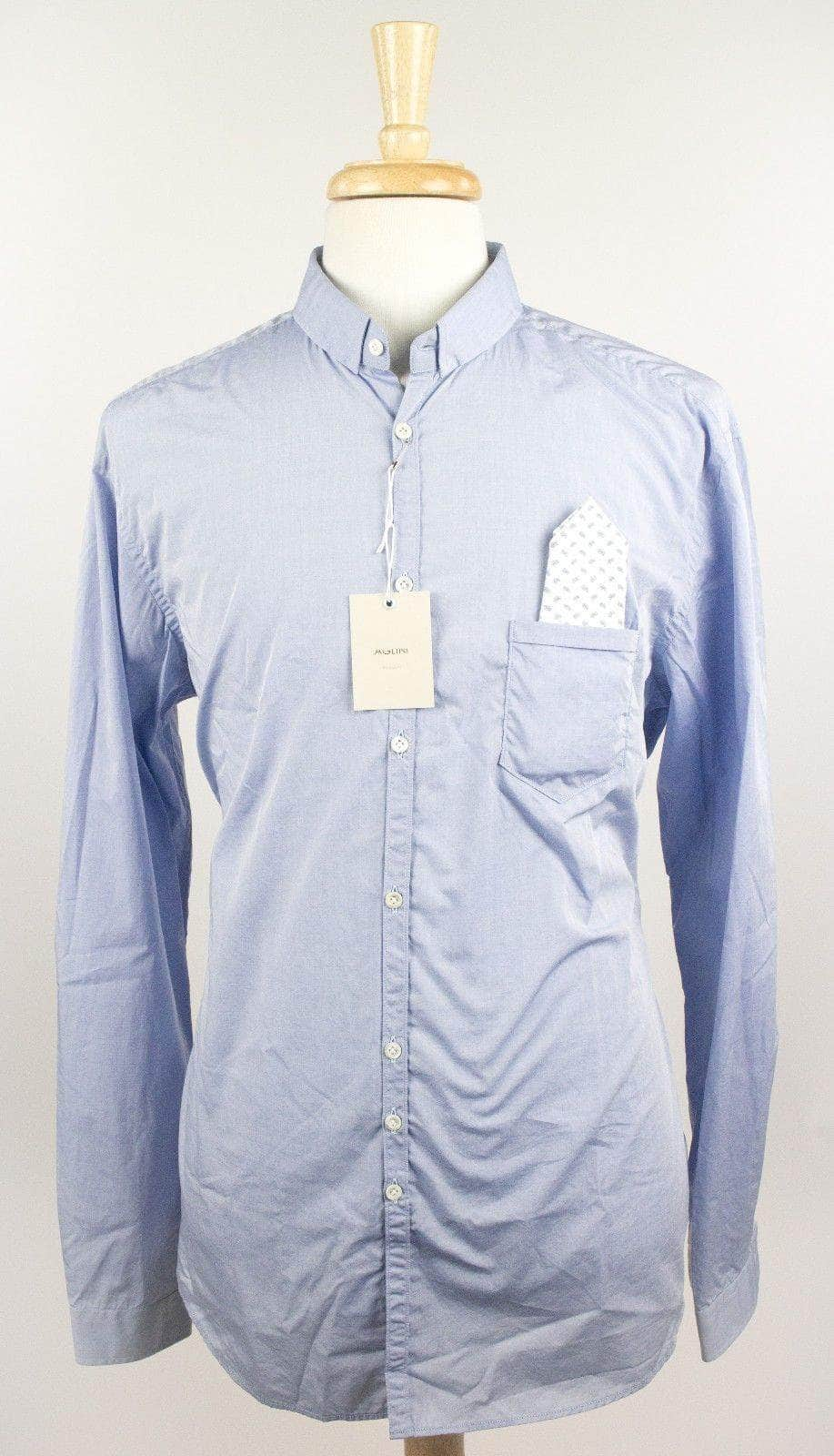 Aglini 16AB-524/18.5 NWT Aglini Blue 100% Cotton Long Sleeve Dress Shirt With Pocket Square! Size 46/18.5 16AB-524/18.5