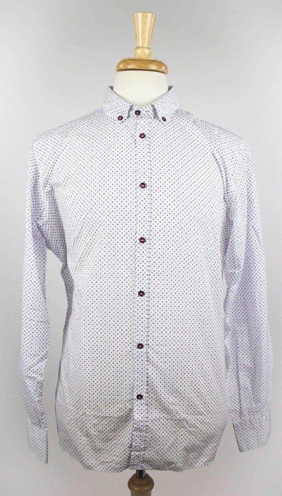 Aglini 16AB-544/16 New Aglini Men's Purple Designing On White 100% Cotton Dress Shirt Size 44/17.5 16AB-544/16