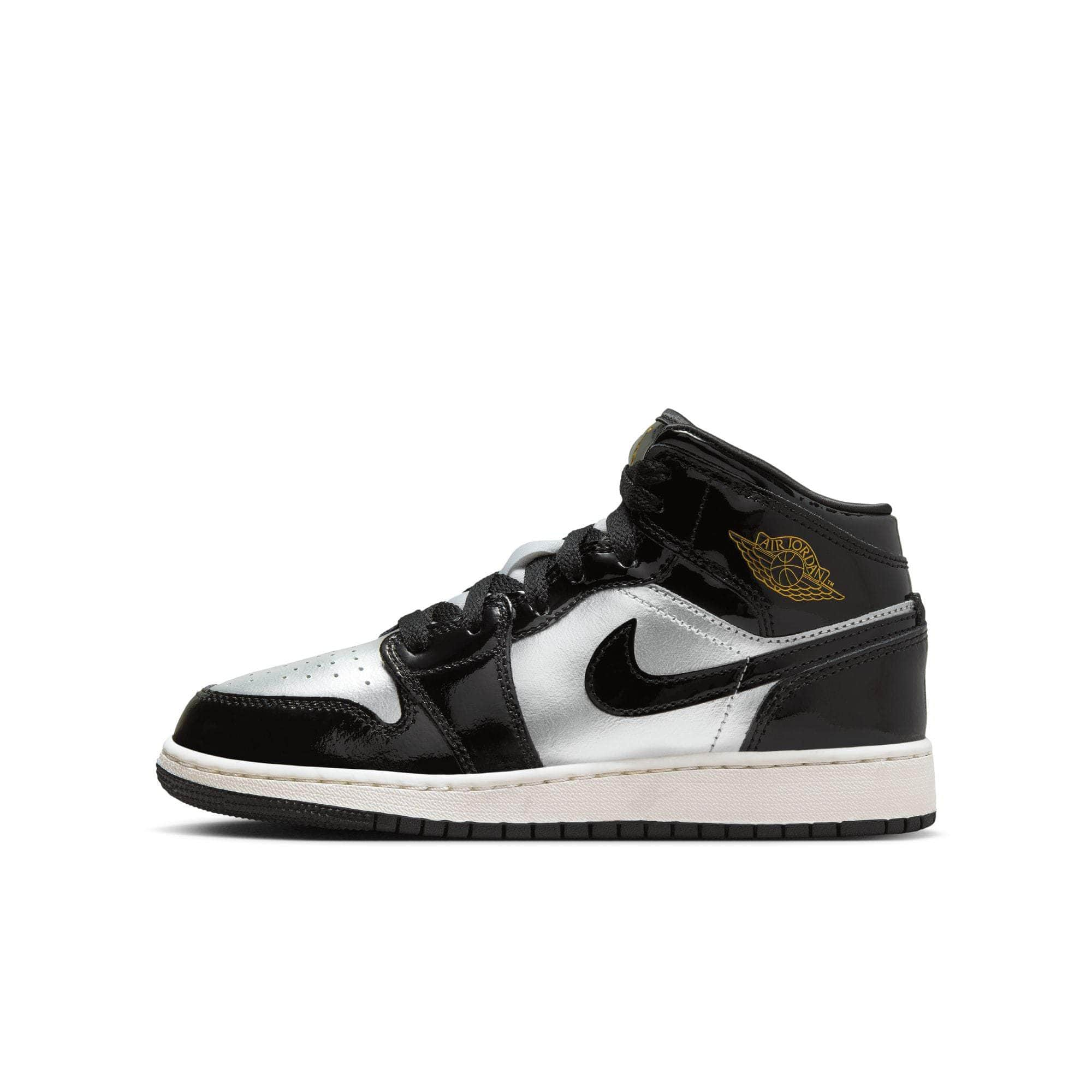 Air Jordan FOOTWEAR Air Jordan 1 Mid SE "Black Metallic Silver" - Boy's Grade School