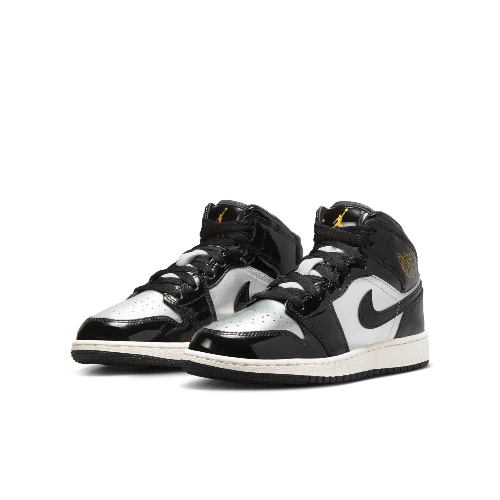 Air Jordan FOOTWEAR Air Jordan 1 Mid SE "Black Metallic Silver" - Boy's Grade School