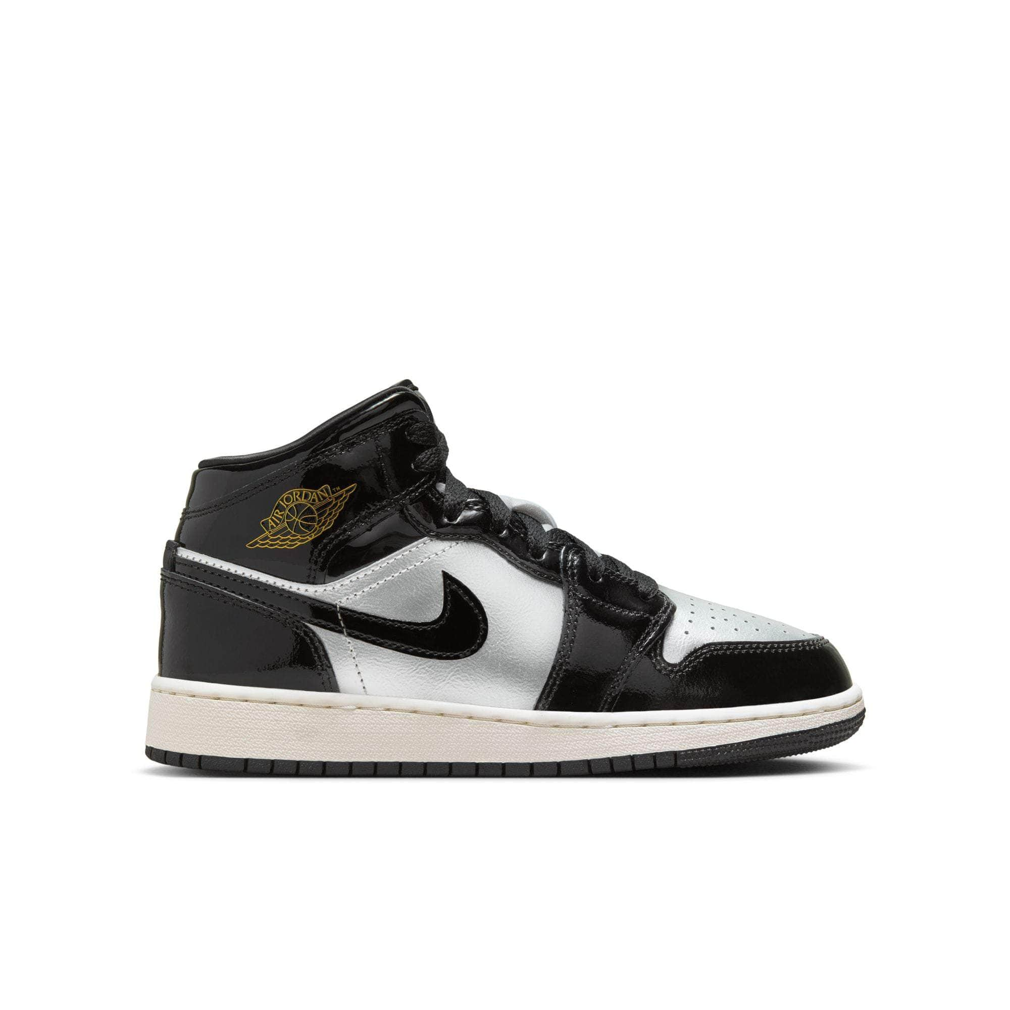 Air Jordan FOOTWEAR Air Jordan 1 Mid SE "Black Metallic Silver" - Boy's Grade School