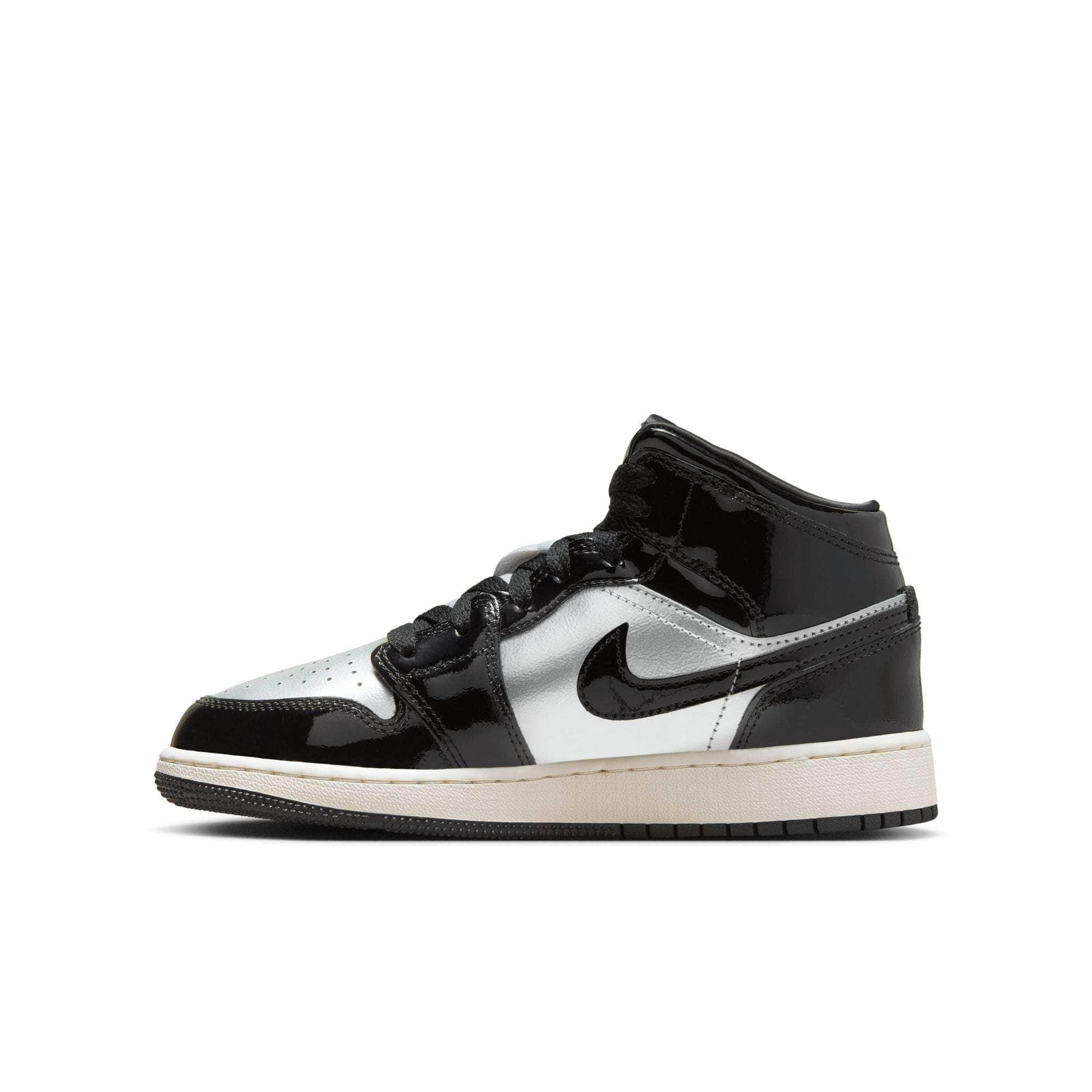 Air Jordan FOOTWEAR Air Jordan 1 Mid SE "Black Metallic Silver" - Boy's Grade School