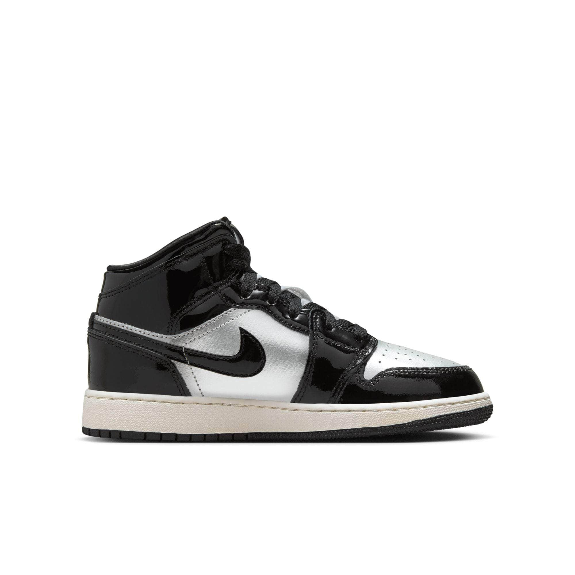 Air Jordan FOOTWEAR Air Jordan 1 Mid SE "Black Metallic Silver" - Boy's Grade School