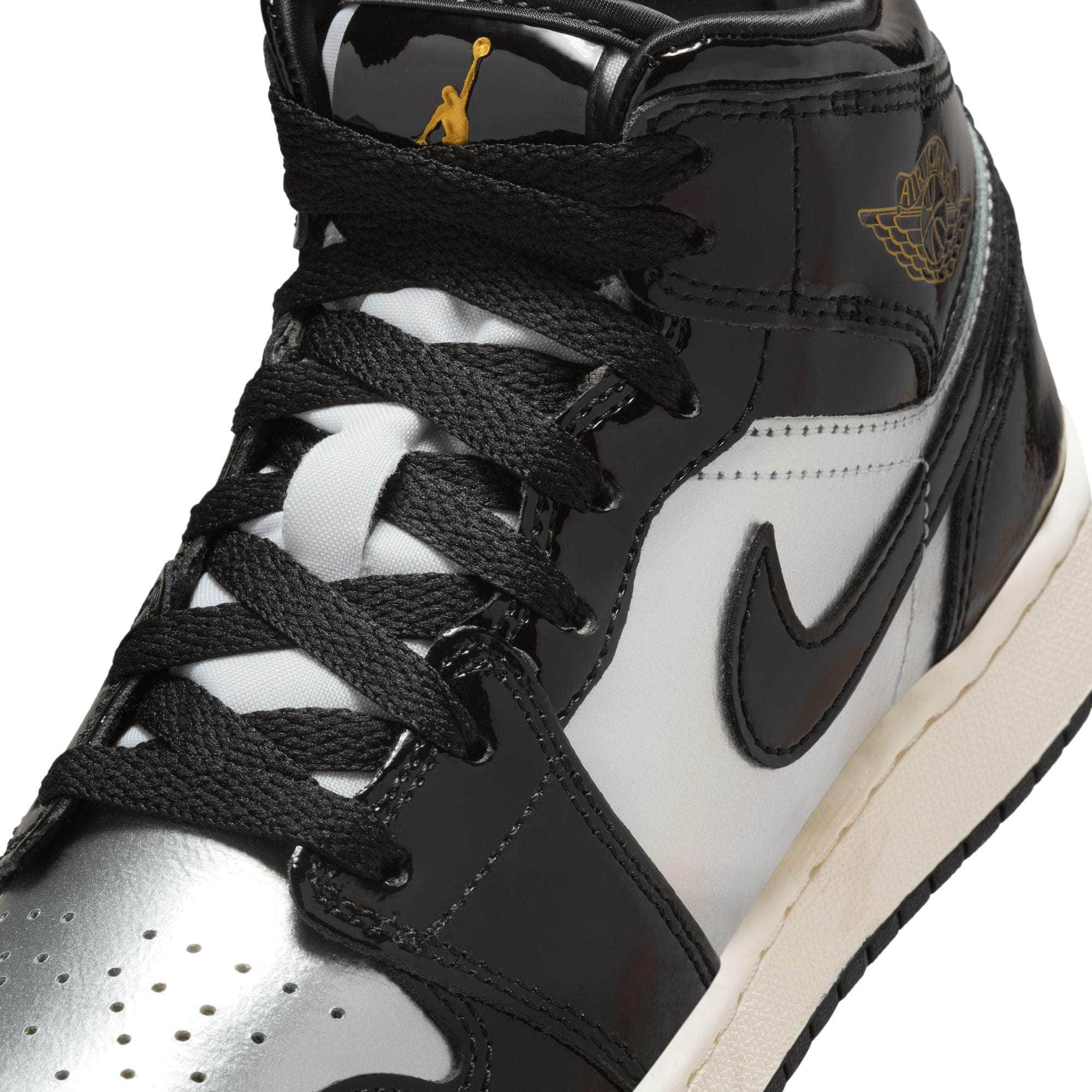 Air Jordan FOOTWEAR Air Jordan 1 Mid SE "Black Metallic Silver" - Boy's Grade School