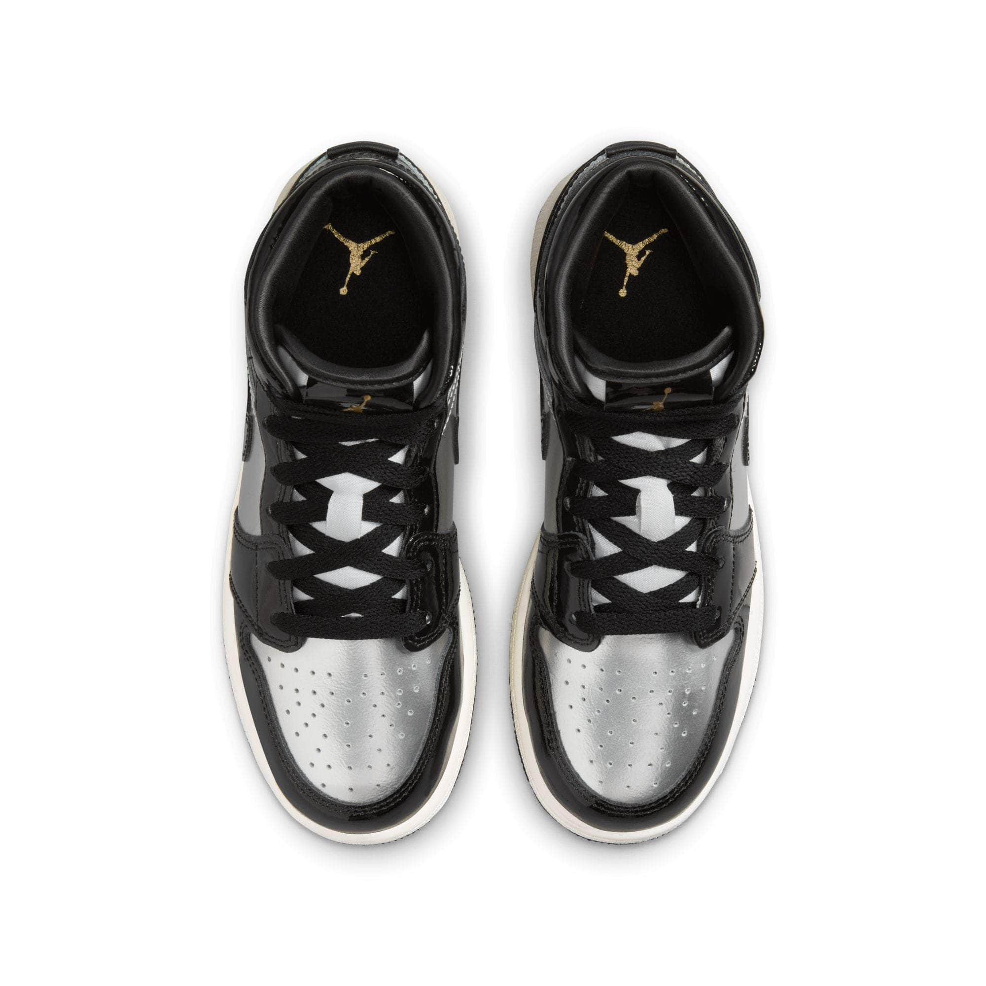 Air Jordan FOOTWEAR Air Jordan 1 Mid SE "Black Metallic Silver" - Boy's Grade School