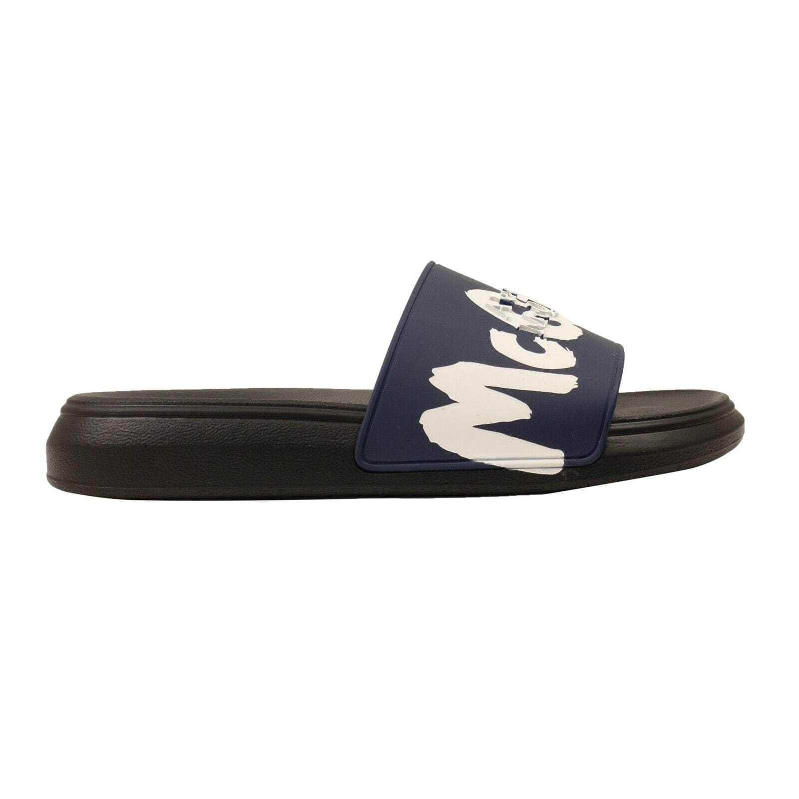 Alexander McQueen 250-500, alexander-mcqueen, channelenable-all, chicmi, couponcollection, gender-mens, main-shoes, mens-shoes, mens-slides-slippers, size-40, size-41, size-44-5, size-45 Black And Navy Graffiti Logo Pool Slides