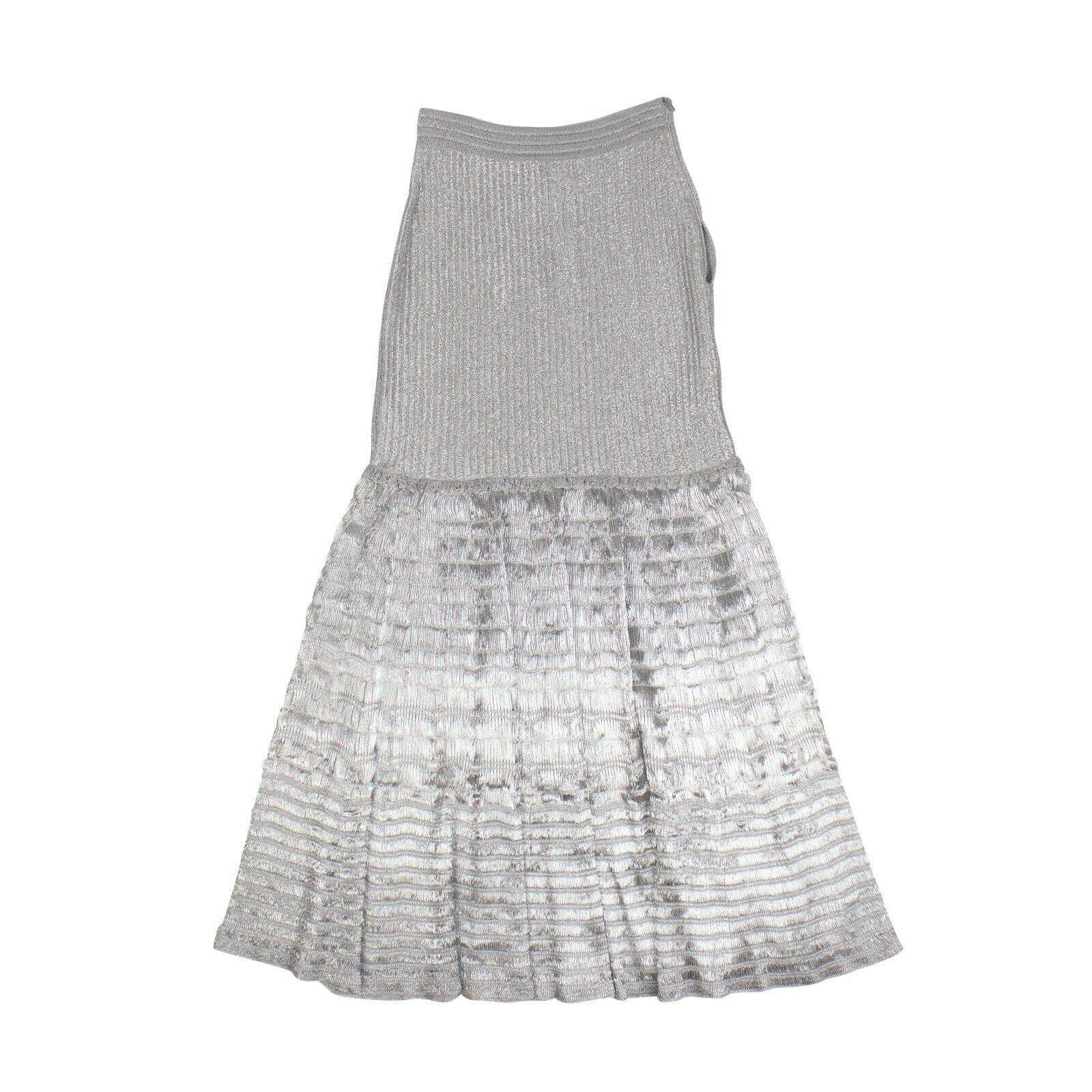 Alexander McQueen 75LE-74/M NWT ALEXANDER MCQUEEN Silver Metallic Knitted Long Skirt Size M $2360 75LE-74/M