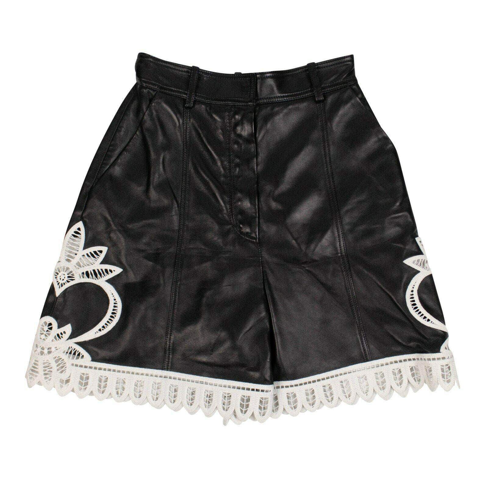 Alexander McQueen 75LE-89/36 NWT ALEXANDER MCQUEEN Black Leather Embroidered Shorts Pants Size 36/0 $5575 75LE-89/36