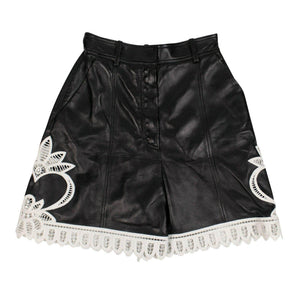 Alexander McQueen Women's Shorts 36/0 Leather Embroidered Shorts - Black 75LE-89/36 75LE-89/36