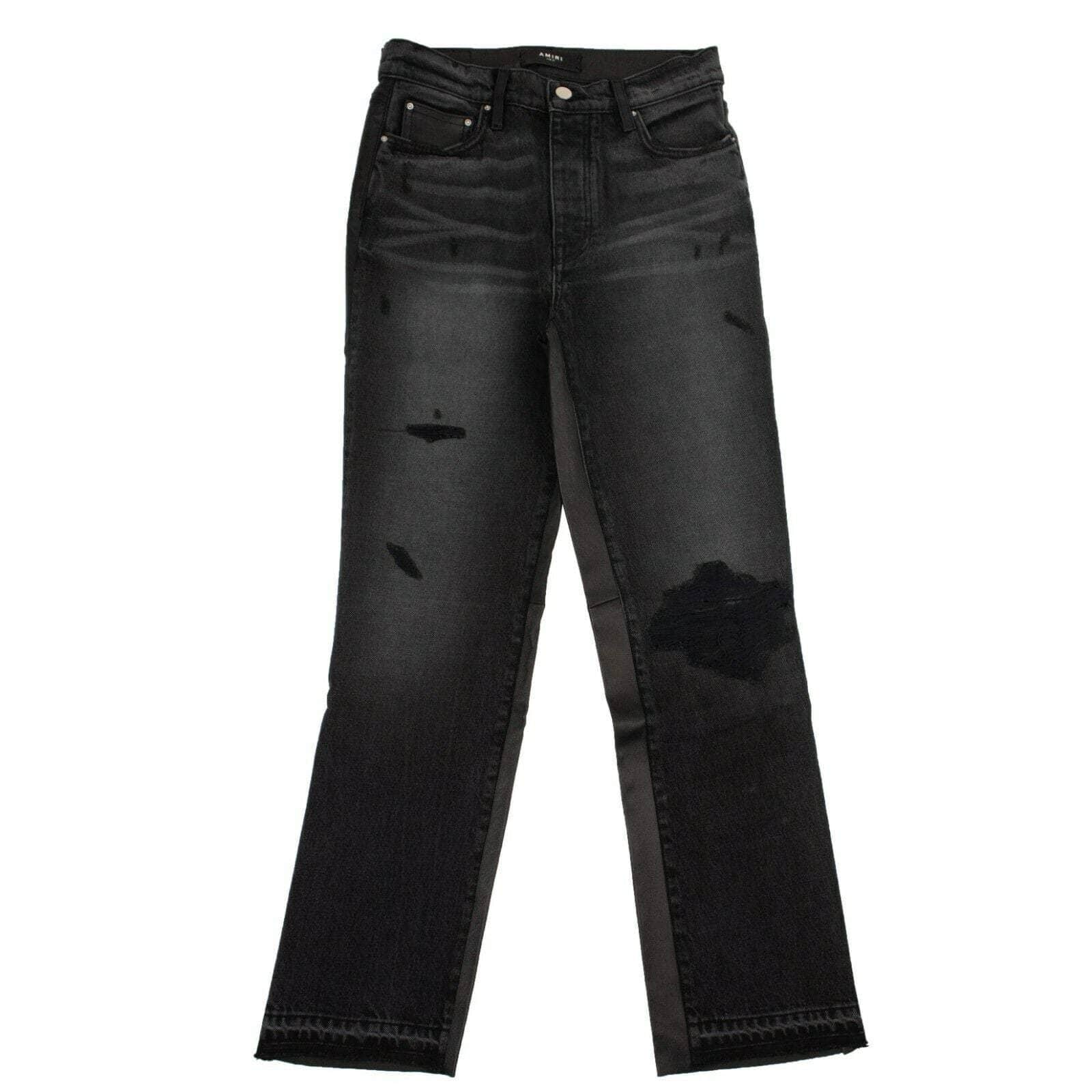 Amiri 1000-2000, amiri, channelenable-all, chicmi, couponcollection, gender-womens, main-clothing, size-27, womens-skinny-jeans Women's Black Leather Hybrid Cropped Jeans