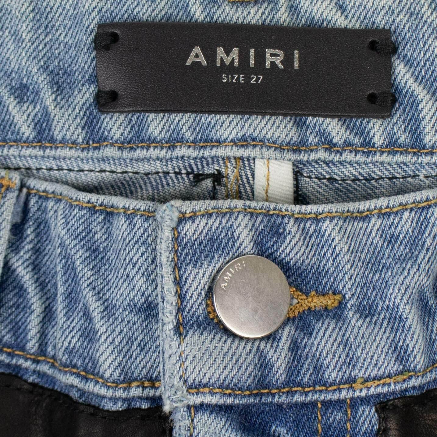 Amiri 250-500, amiri, AMR, AWC1, chicmi, couponcollection, gender-womens, july4th, main-clothing, sale-enable, size-24, size-25, size-26, size-27, size-28, size-29, size-30, SPO, womens-straight-jeans Women's Black Leather And Denim Straight Jeans