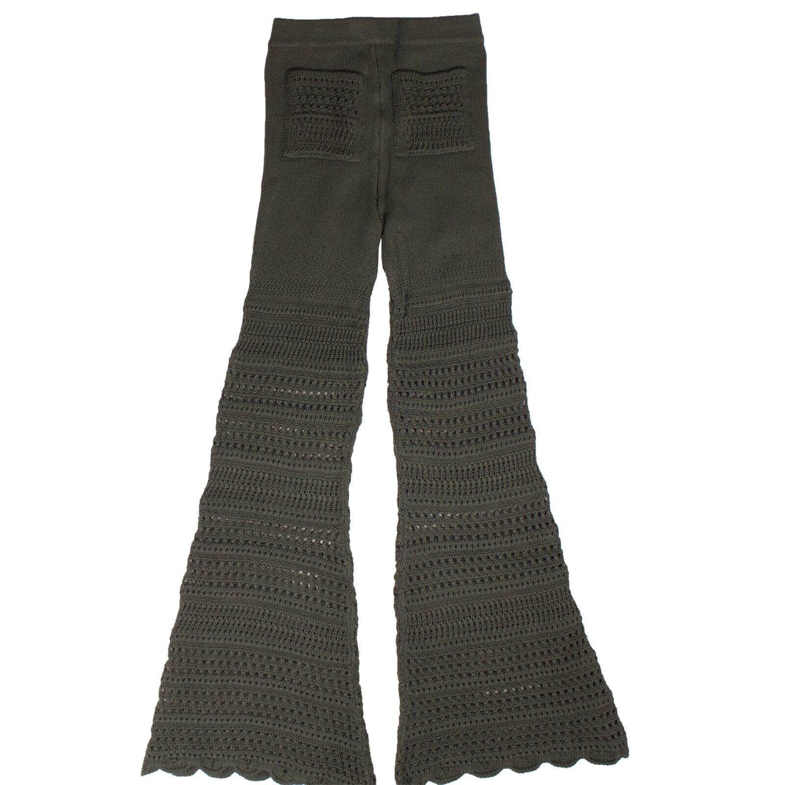 Dark Green Checkered Crochet Flare Pants