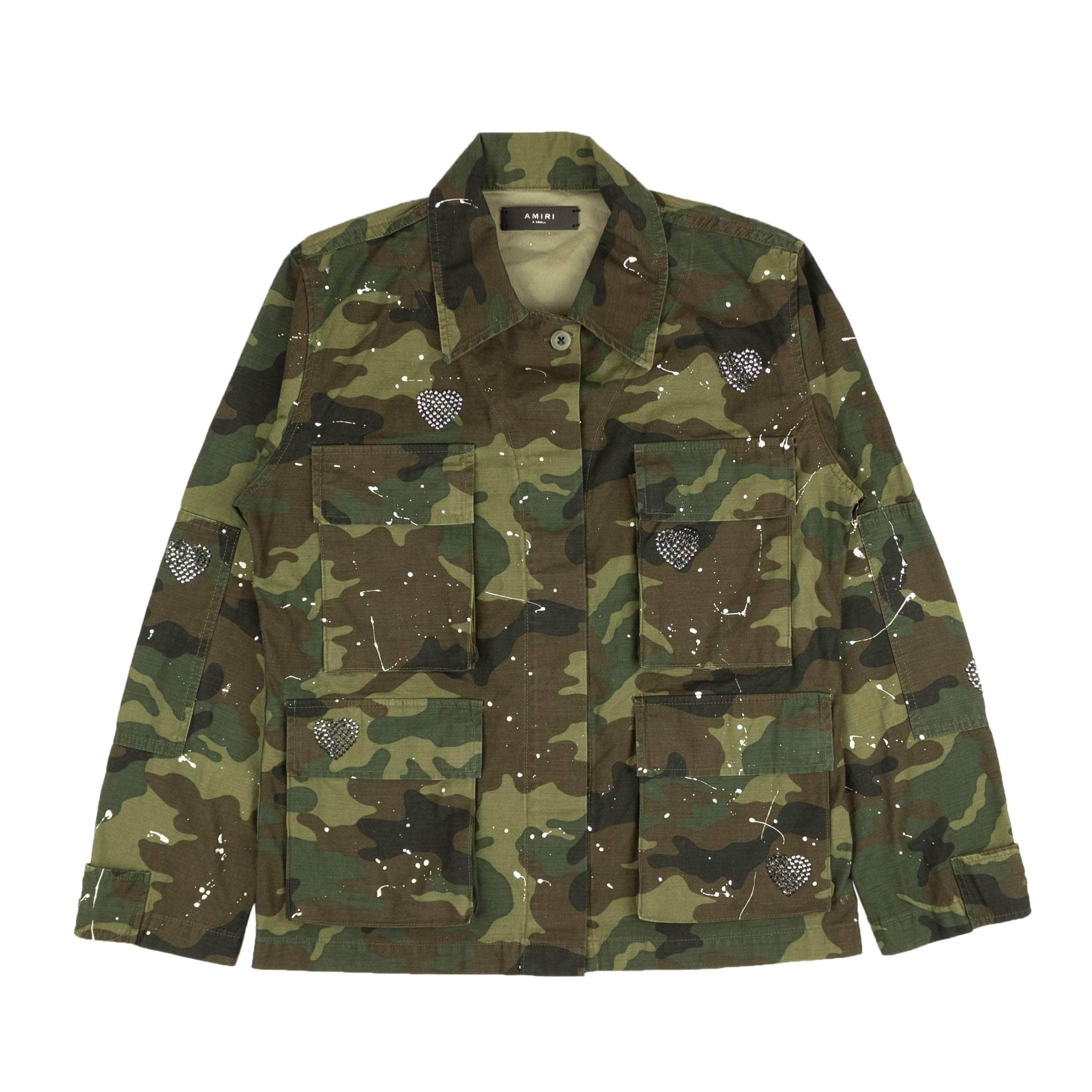 Amiri 250-500, amiri, channelenable-all, chicmi, couponcollection, gender-womens, main-clothing, size-xs, womens-jackets-blazers XS Green Camo Crystal Field Jacket 73A-1489/XS 73A-1489/XS
