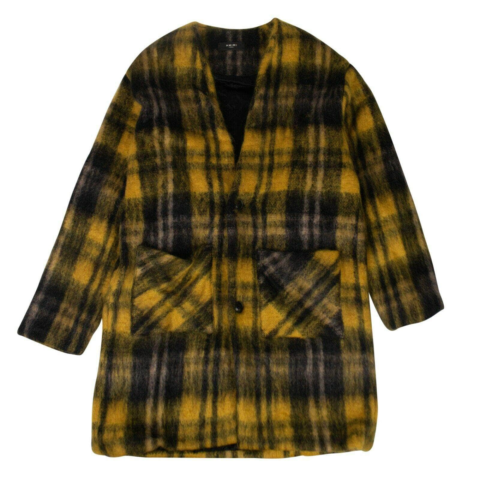 Amiri 73A-1505/XL NWT AMIRI Black And Yellow Plaid Mohair Blend Cardigan Coat Size XL $2200 73A-1505/XL