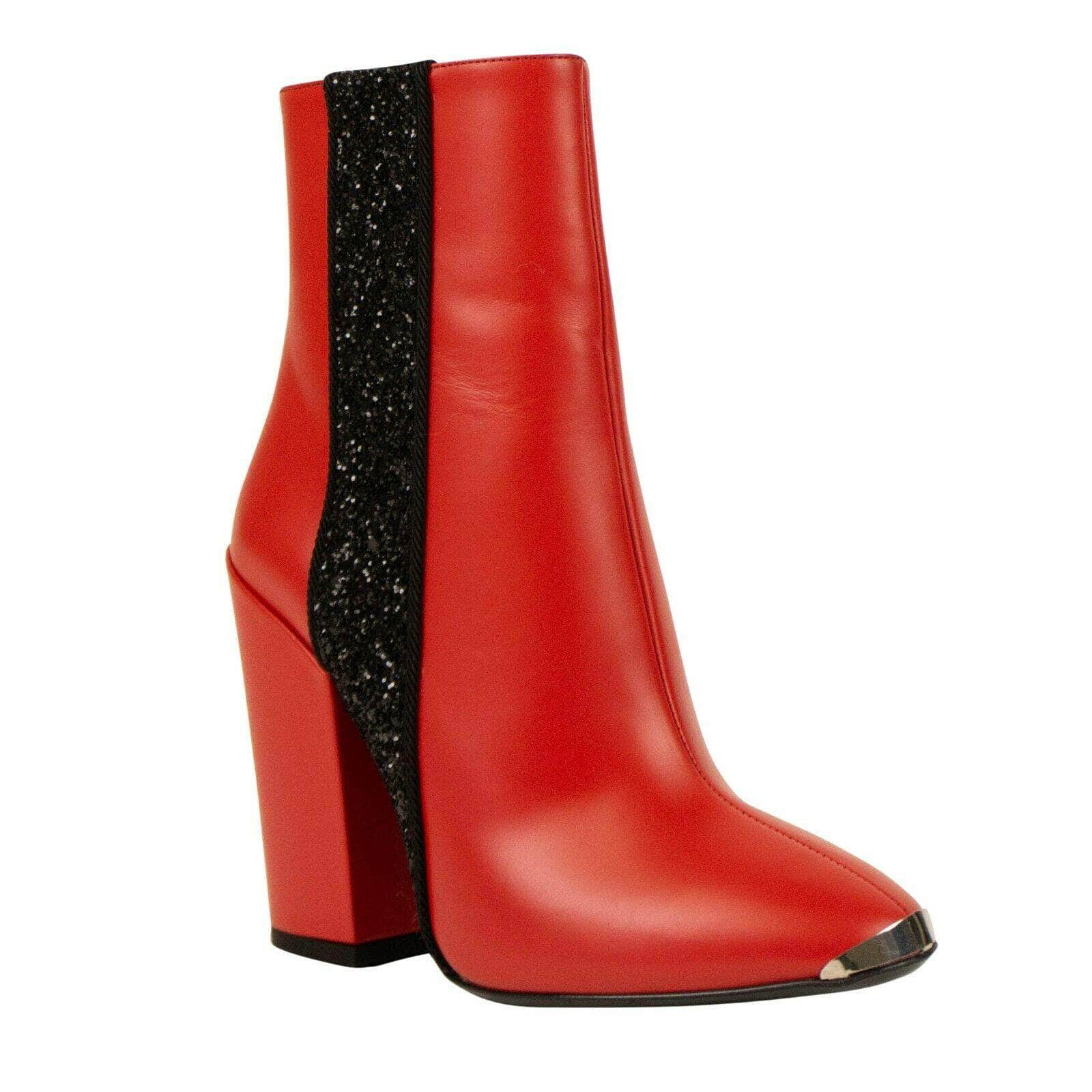 Amiri 73A-2080/39 NIB AMIRI Red Leather Glitter Stripe Chunky Heel Boots Shoe Size 9/39 $750 73A-2080/39