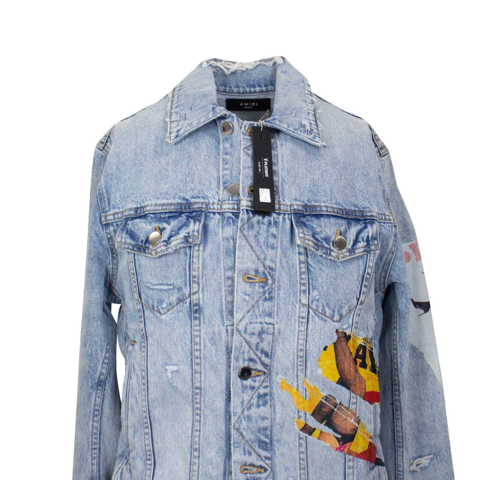 Amiri 750-1000, amiri, channelenable-all, chicmi, couponcollection, gender-mens, main-clothing, mens-denim-jackets, mens-shoes, size-m Blue Playboy Magazine Trucker Jacket